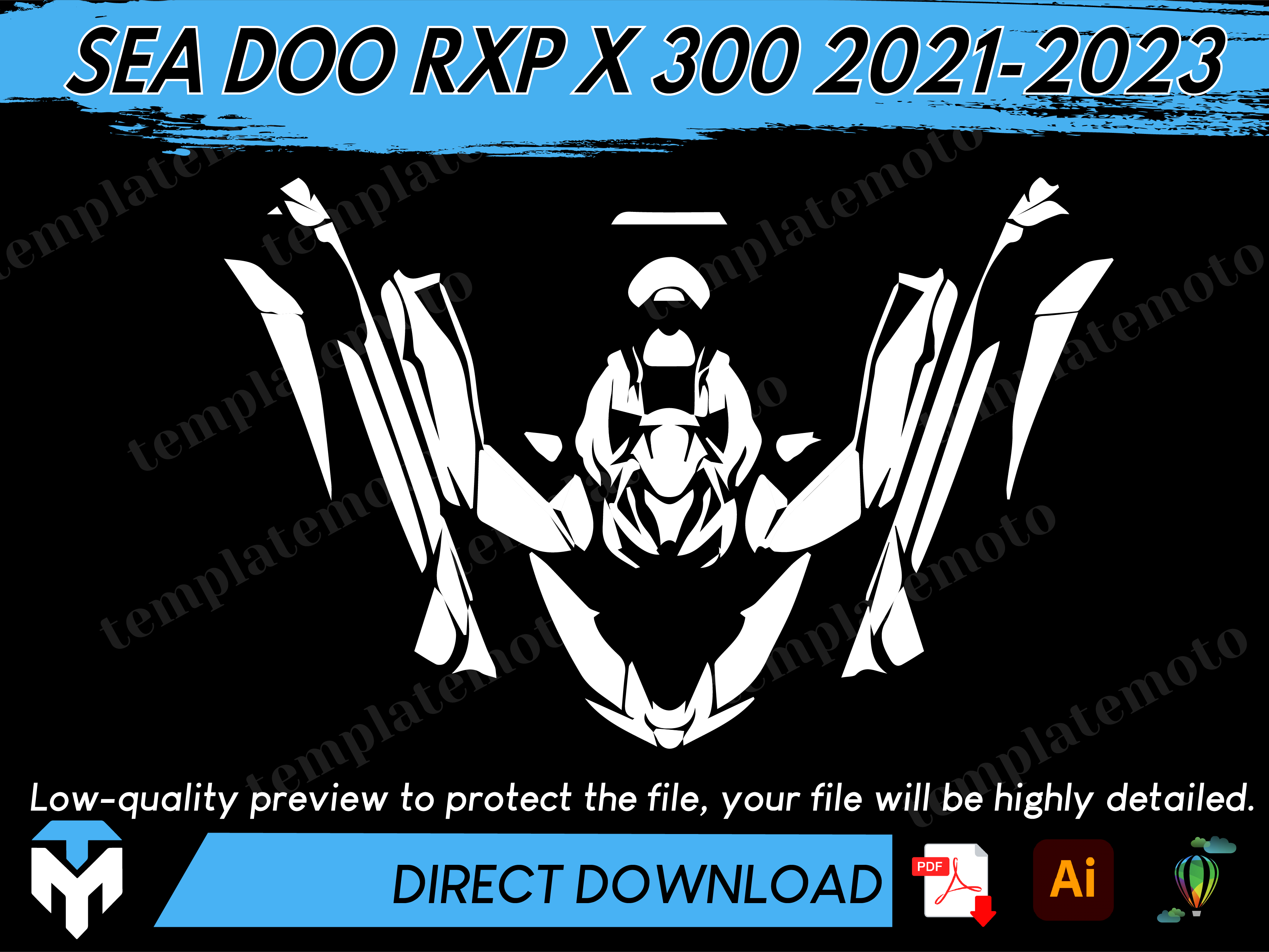 SEA DOO RXP X 300 2021-2023 Jetski Graphics Template Vector