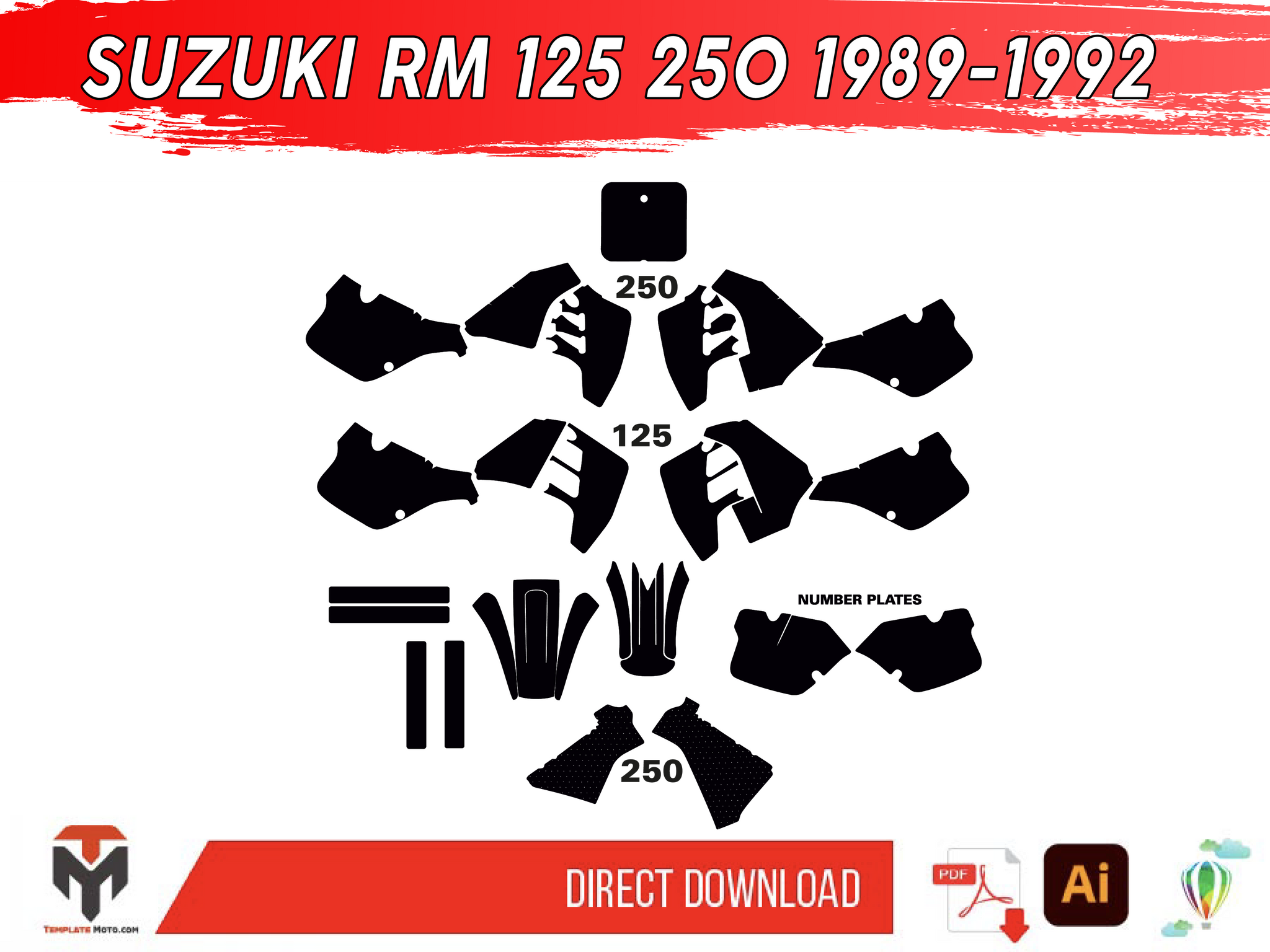 SUZUKI RM 125 250 1989-1992 Graphics Template Vector – TemplateMoto