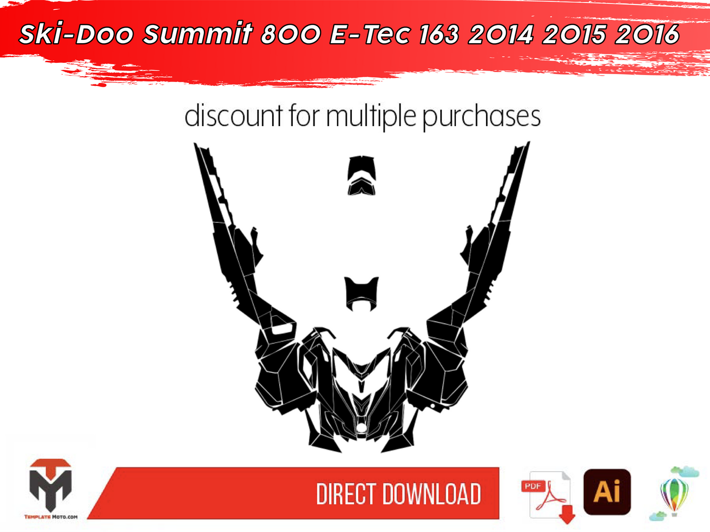 Ski-Doo Summit 800 E-Tec 163 2014 2015 2016 Snowbike Graphics Template Vector