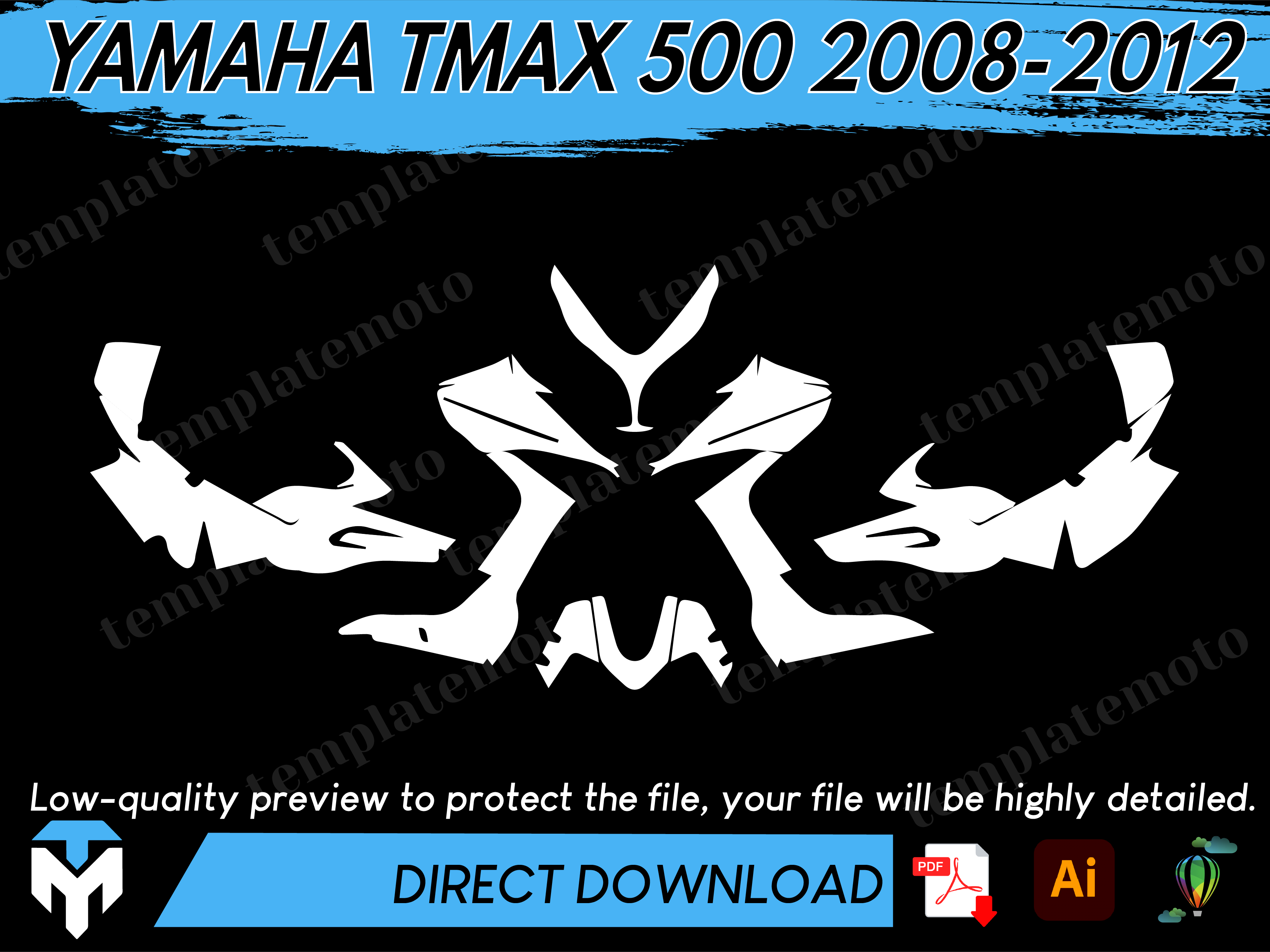 YAMAHA TMAX 500 2008-2012 Maxi Scooter Graphics Template Vector