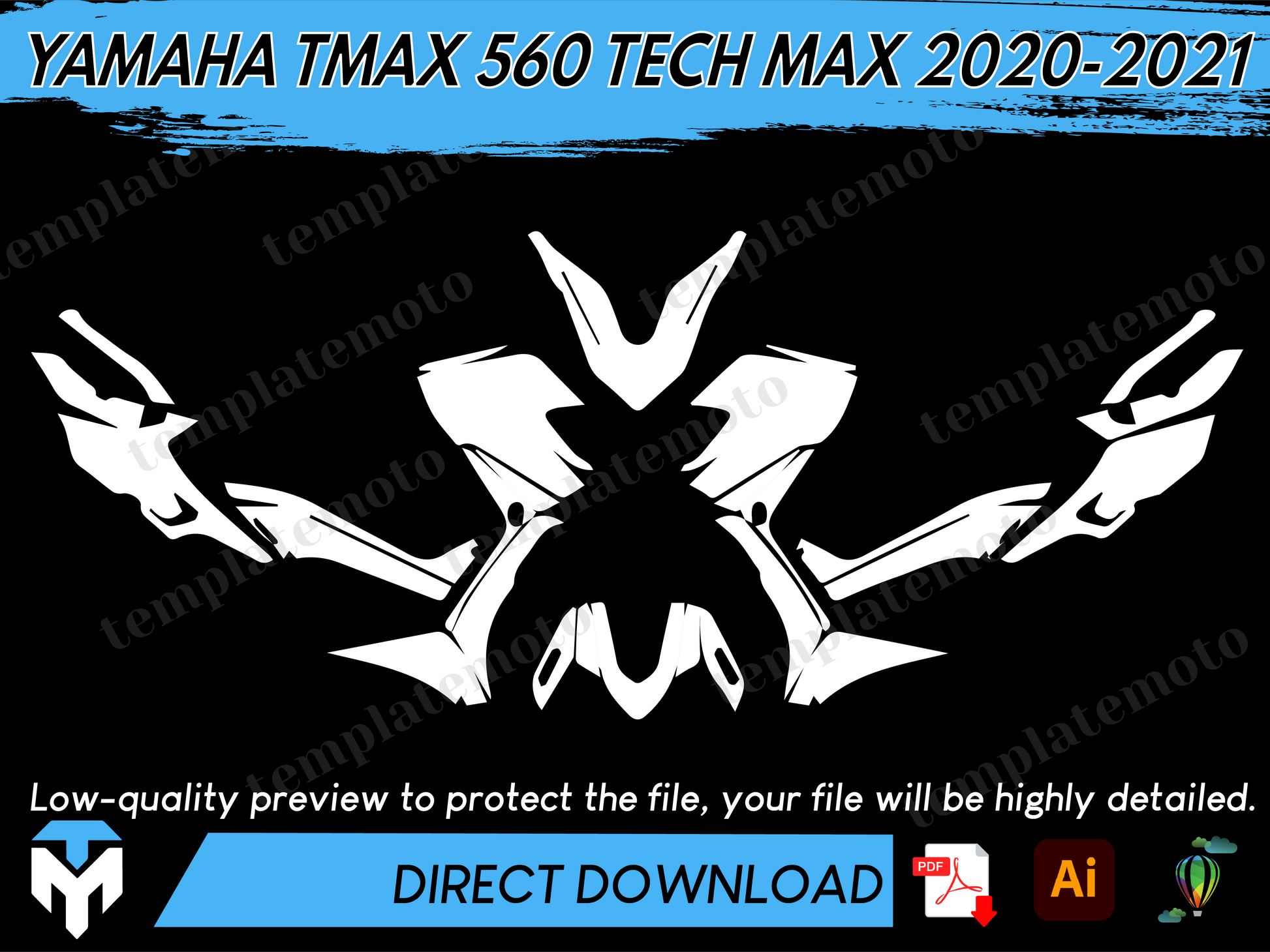 YAMAHA TMAX 560 TECH MAX 2020-2021 Maxi Scooter Graphics Template Vect ...