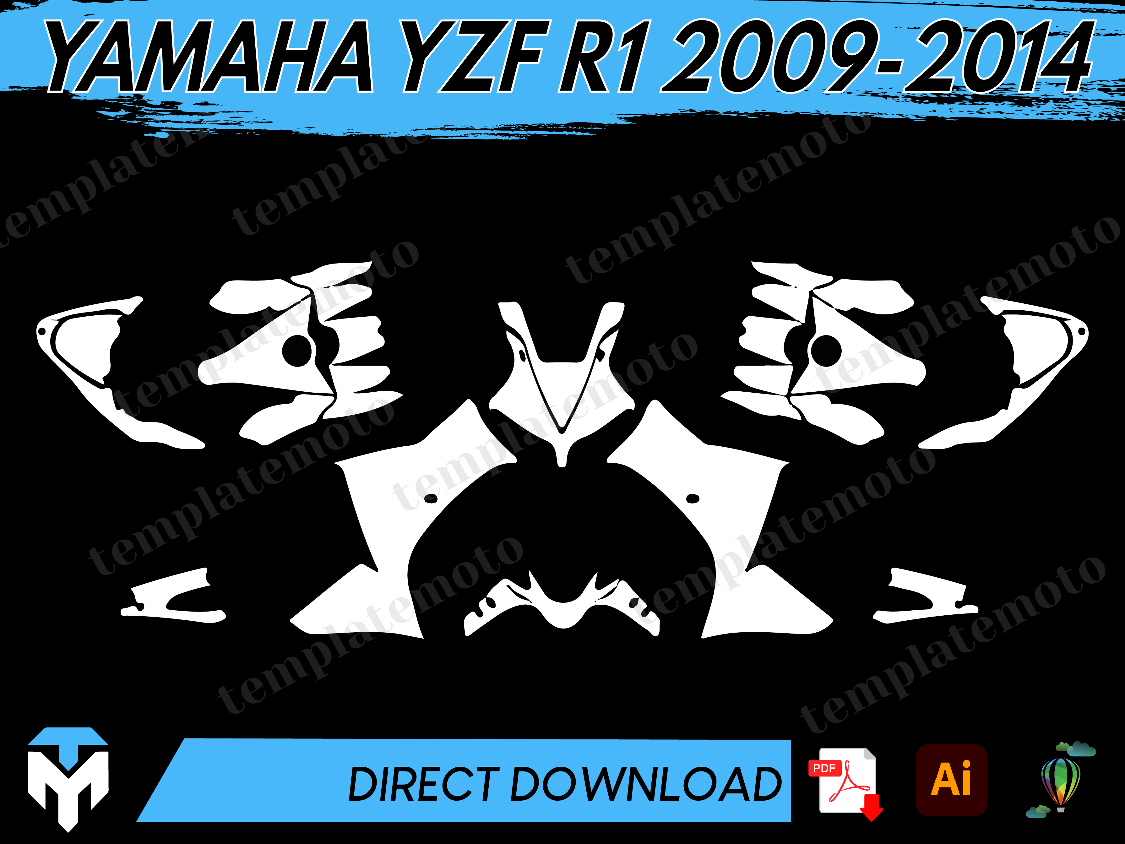 Yzf R1 Graphics YAMAHA YZF R1 2009-2014 Streetbike Graphics Template Vector – TemplateMoto