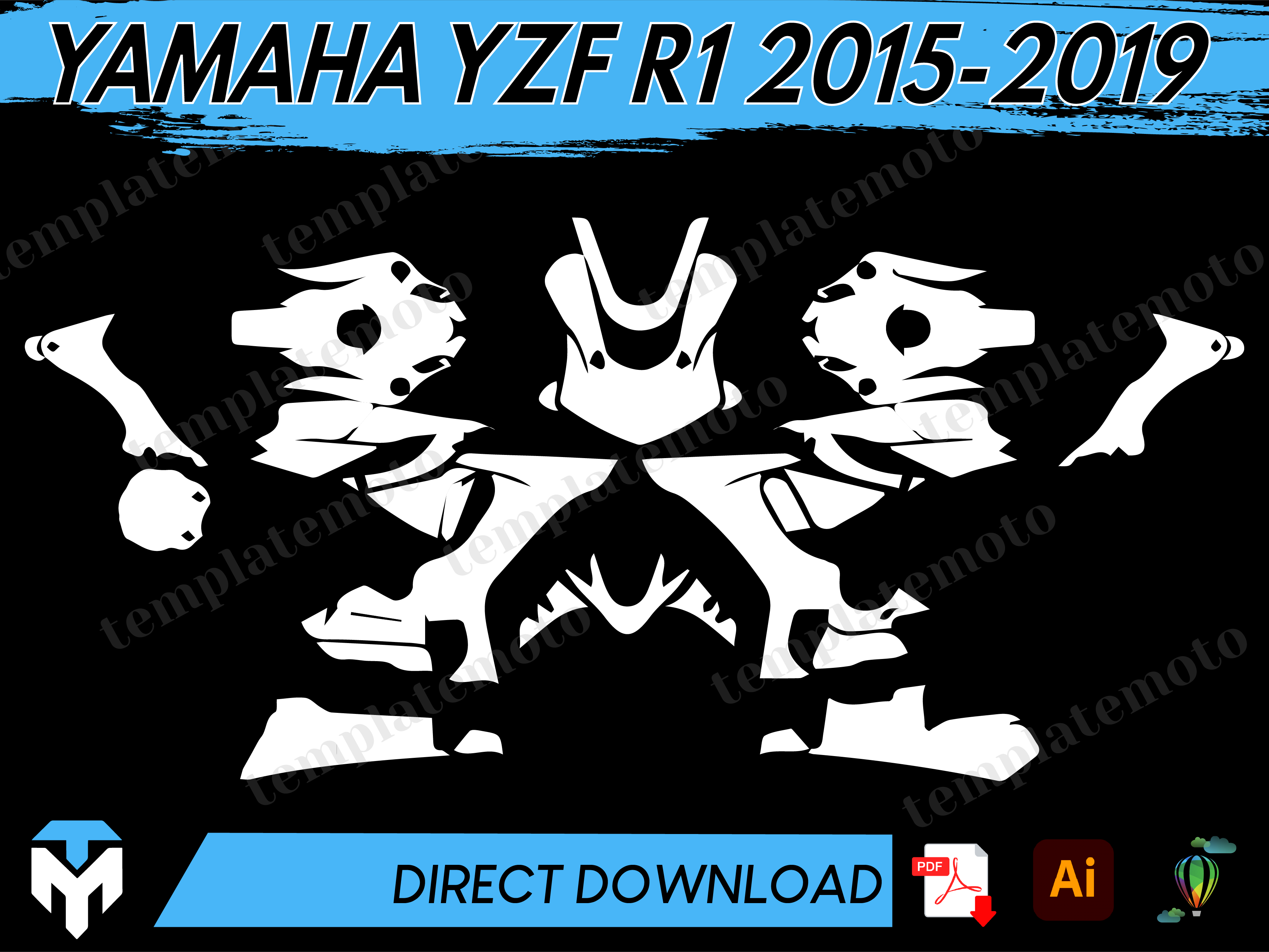 YAMAHA YZF R1 2015-2019 Streetbike Graphics Template Vector