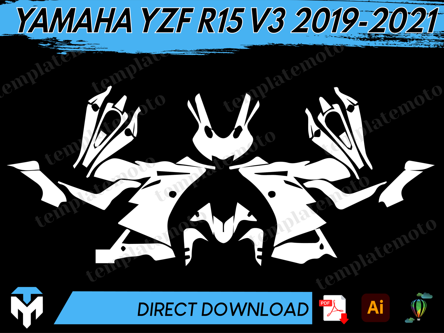 YAMAHA YZF R15 V3 2019-2021 Street Bike Graphics Template Vector