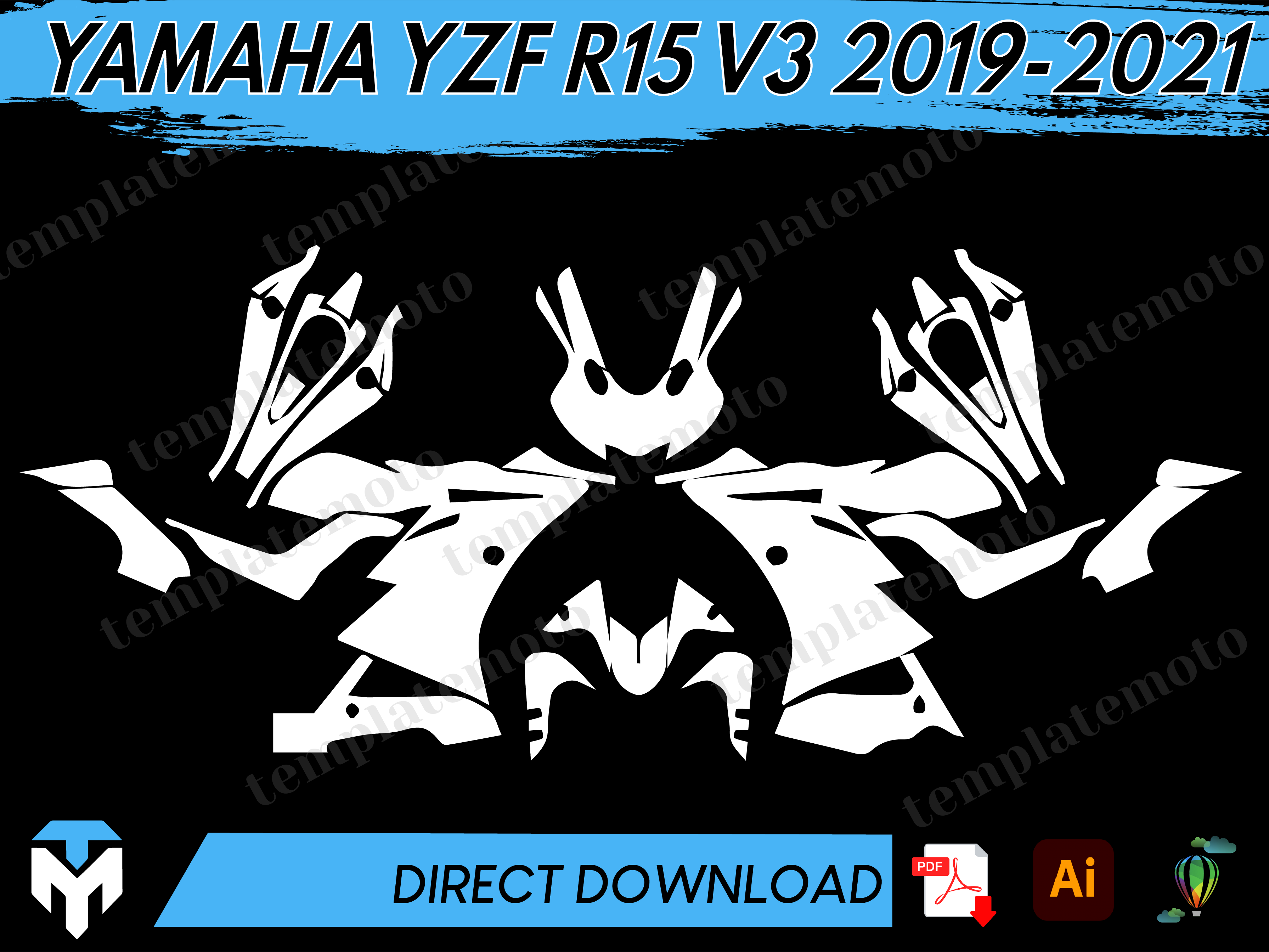 YAMAHA YZF R15 V3 2019-2021 Streetbike Graphics Template Vector