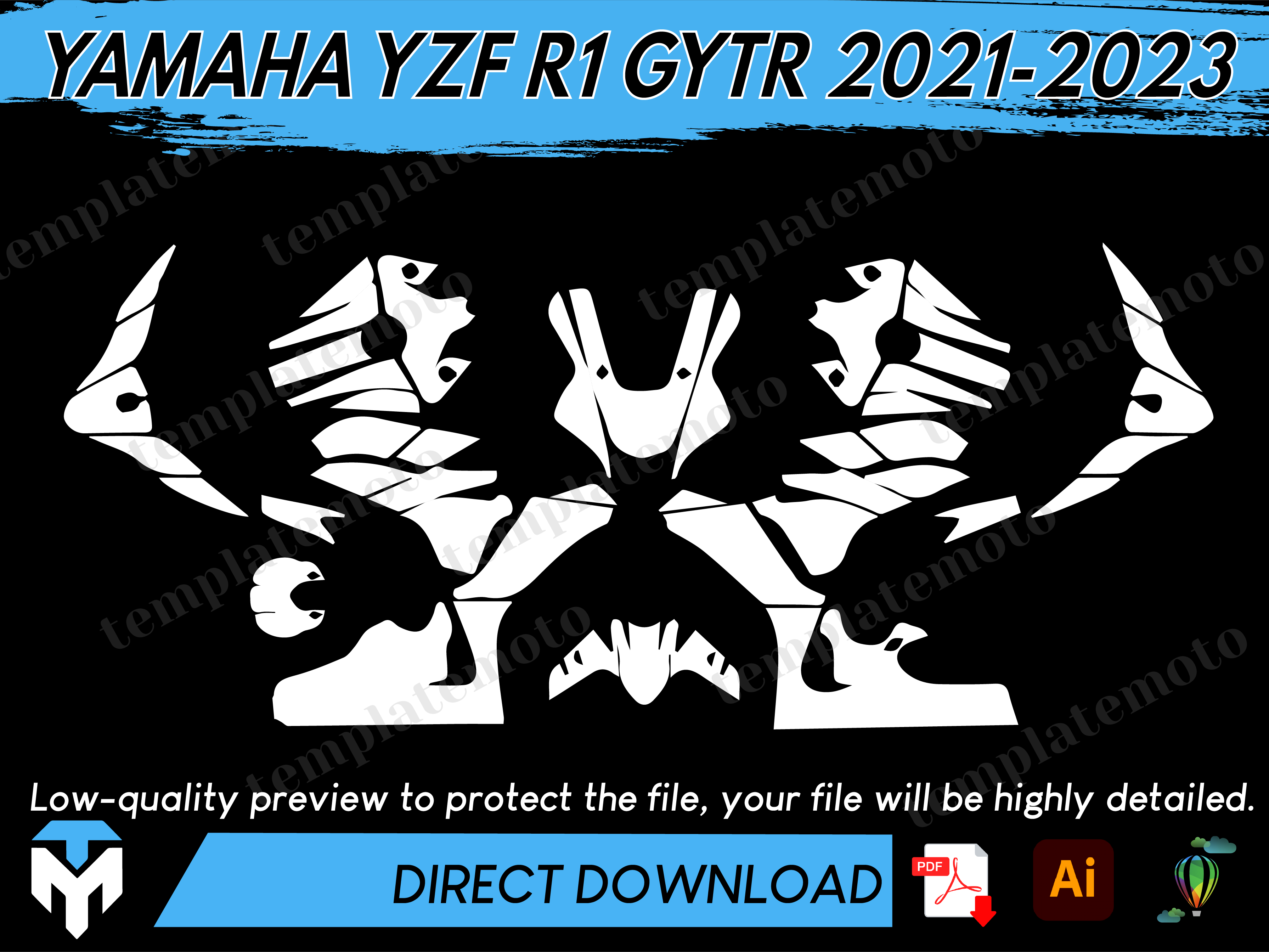 YAMAHA YZF R1 GYTR 2021-2023 Graphics Template Vector – TemplateMoto