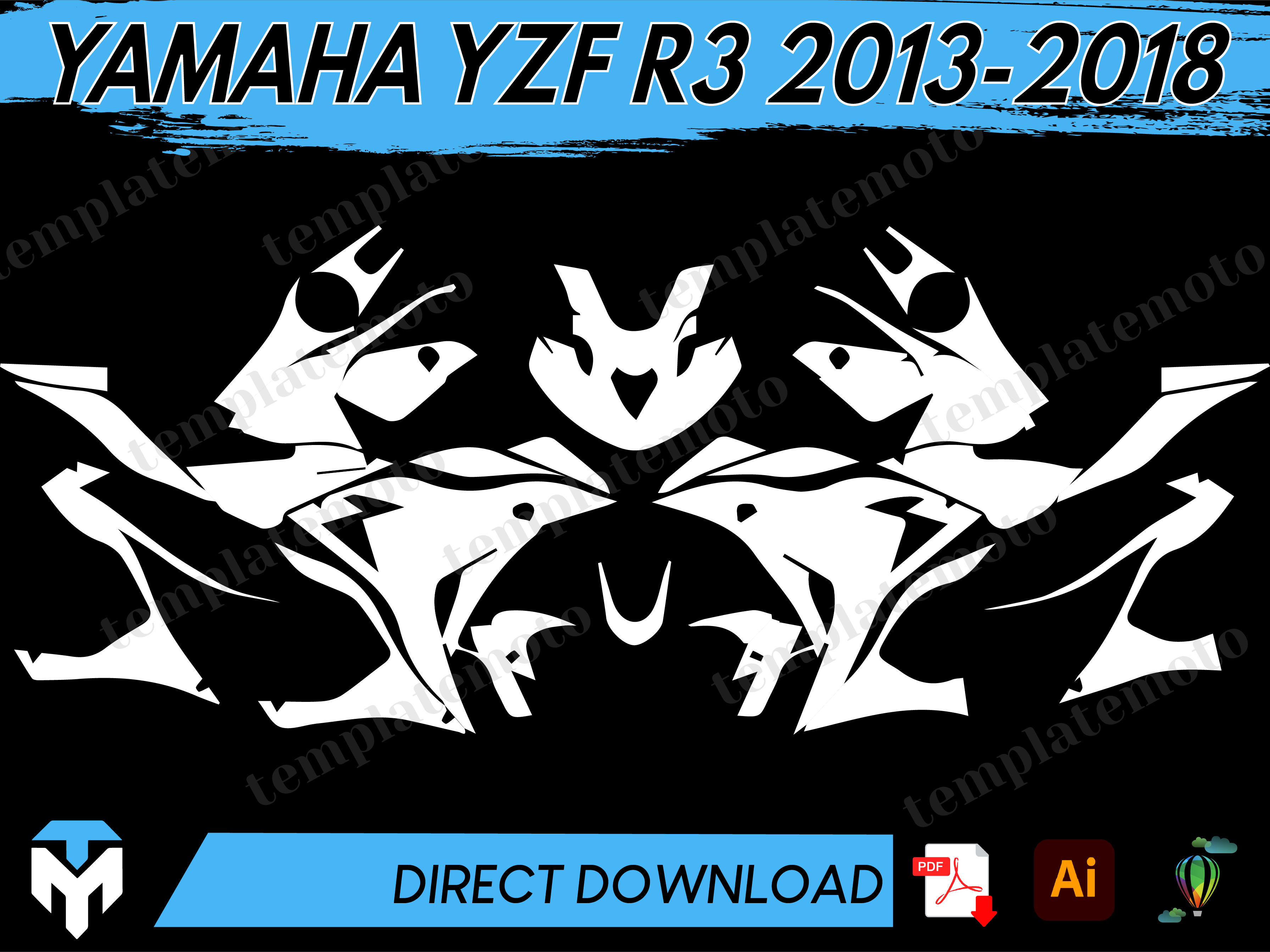 YAMAHA YZF R3 2013-2018 Street Bike Graphics Template Vector – TemplateMoto