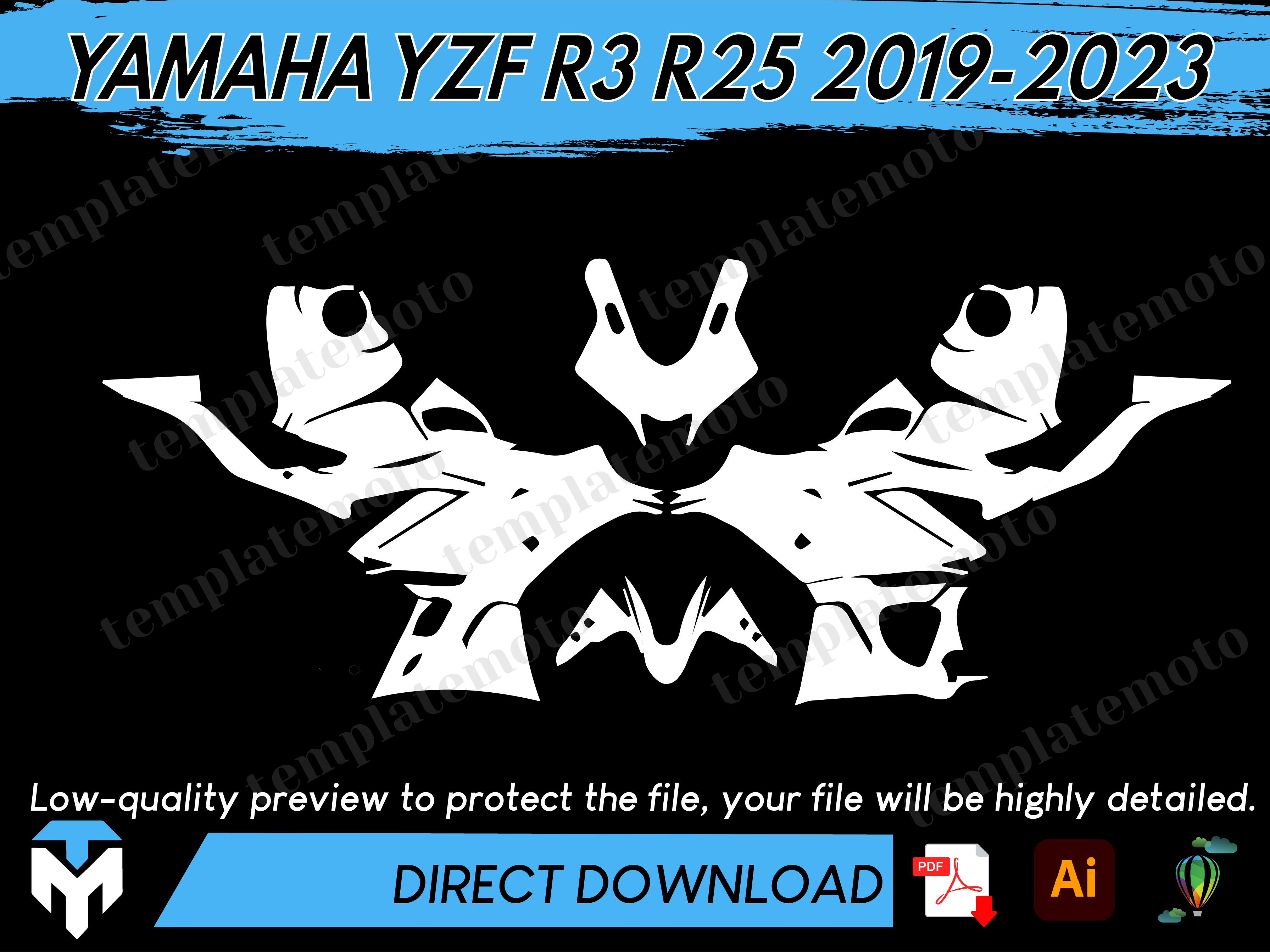 YAMAHA YZF R3 R25 2019-2023 Streetbike Graphics Template Vector