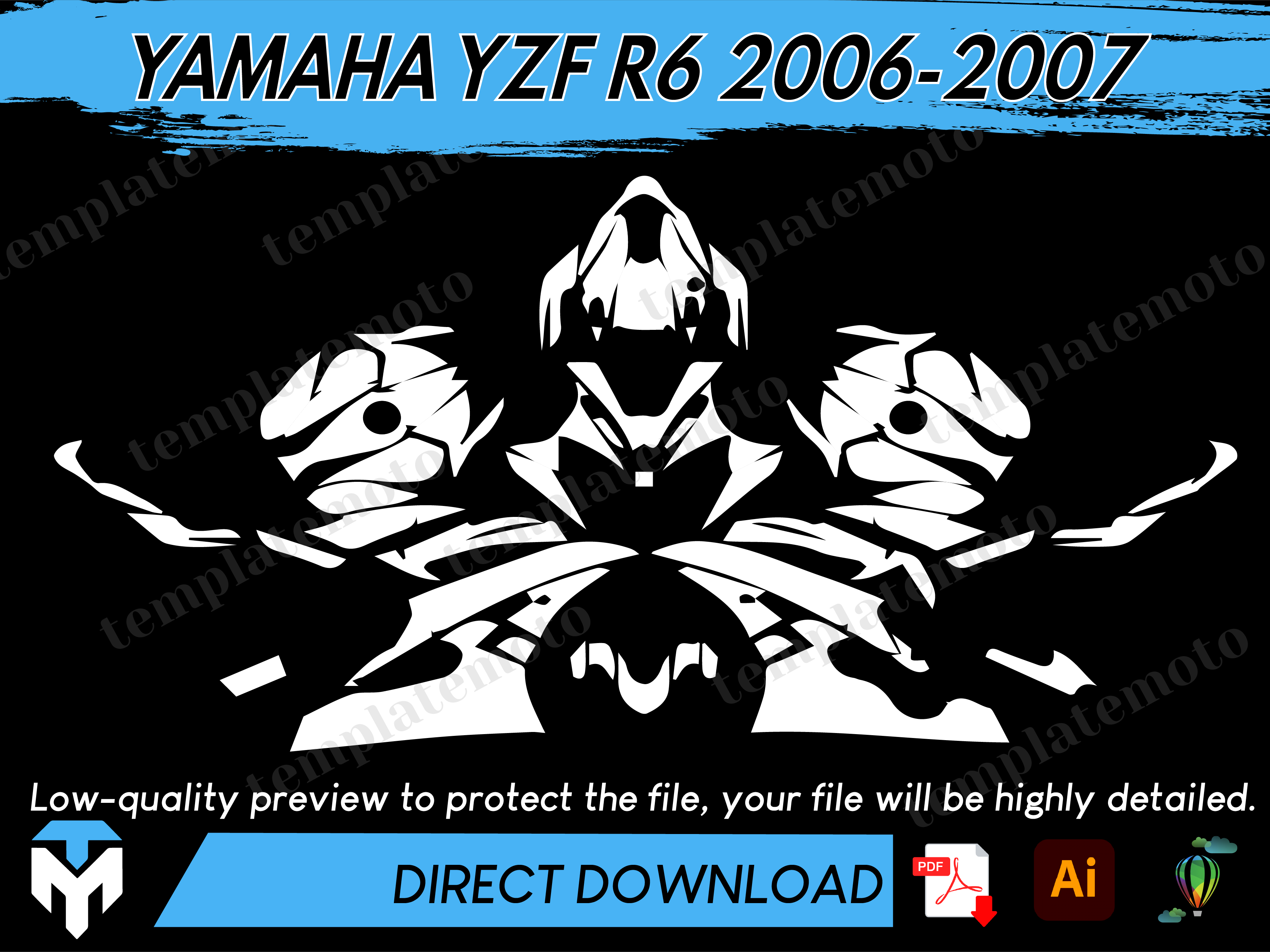 YAMAHA YZF R6 2006-2007 Graphics Template Vector – TemplateMoto
