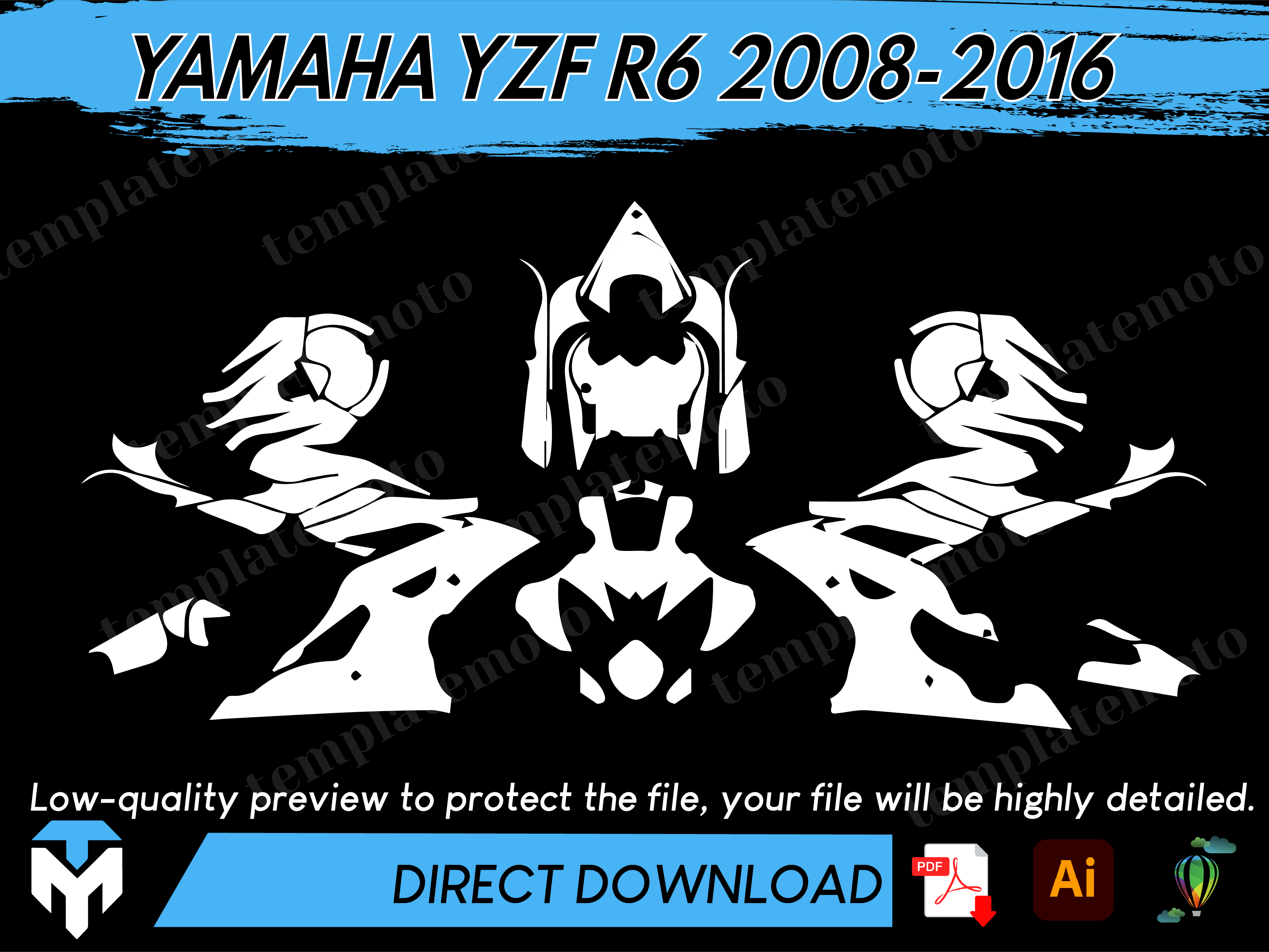 YAMAHA YZF R6 2008-2016 Graphics Template Vector – TemplateMoto