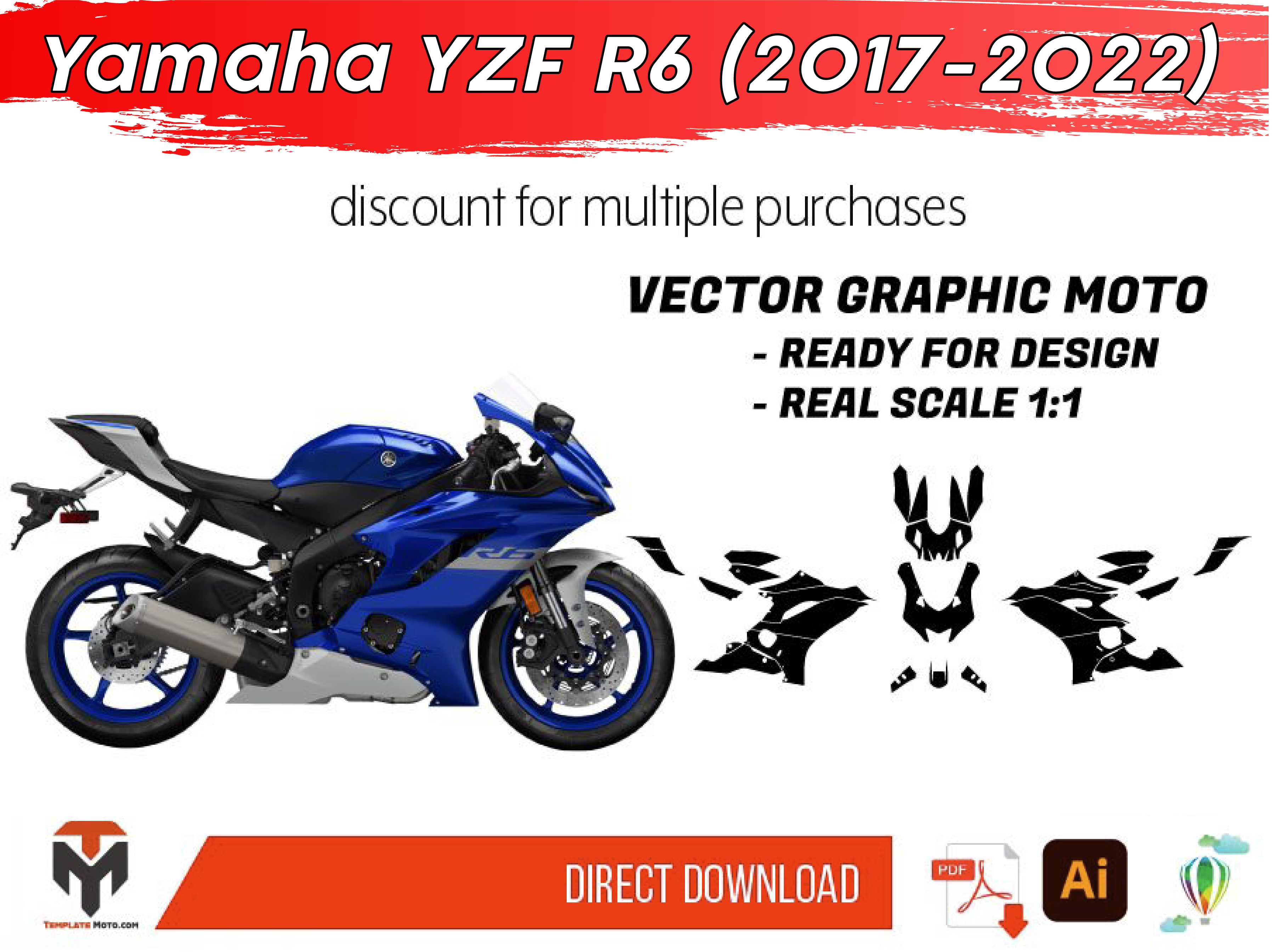 Yzf R6 Graphics YAMAHA R6 2017-2021 V2 Street Bike Graphics Template Vector – TemplateMoto
