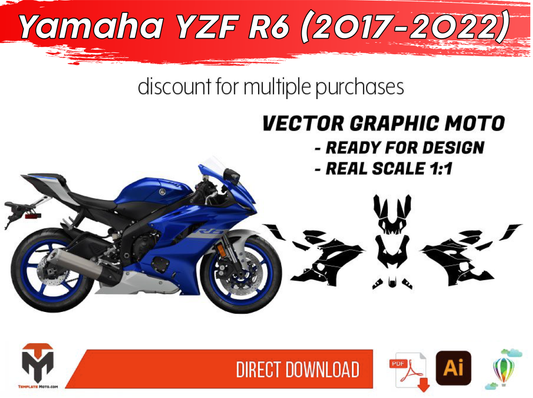 YAMAHA R6 2017-2021 V2 Street Bike Graphics Template Vector