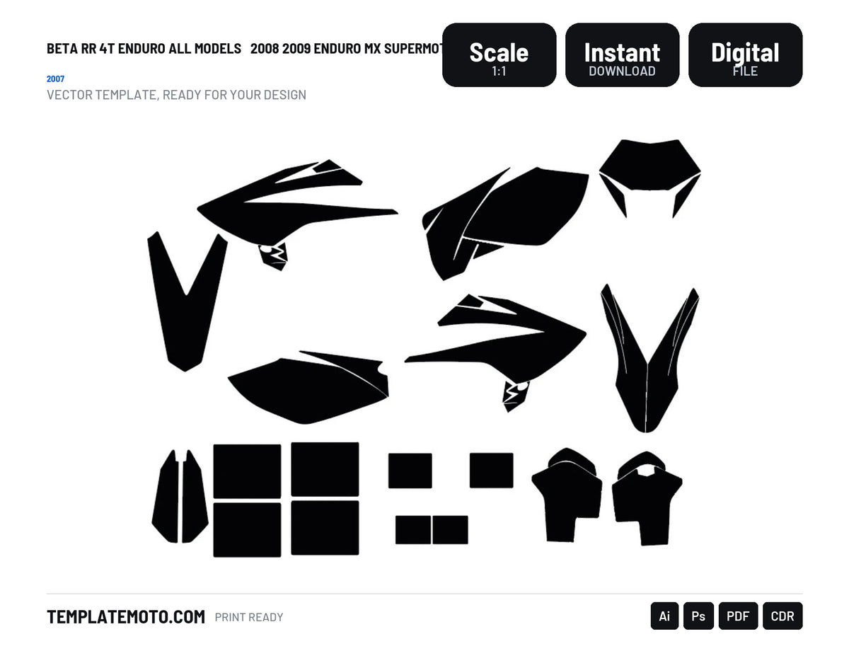 Beta RR 4T Enduro All Models 2007 2008 2009 ENDURO MX SUPERMOTO Graphics Template Vector