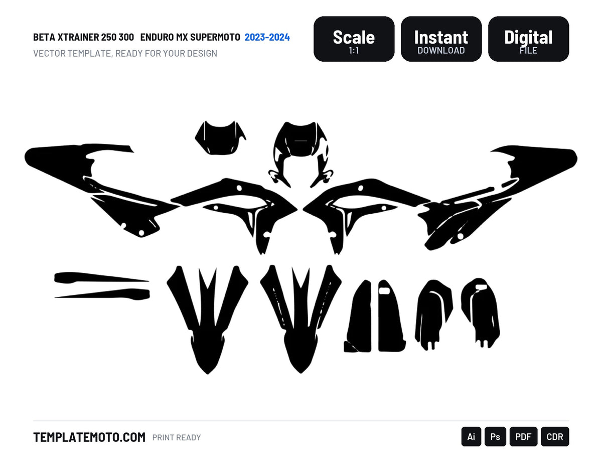 BETA XTRAINER 250 300 2023-2024 ENDURO MX SUPERMOTO Graphics Template Vector