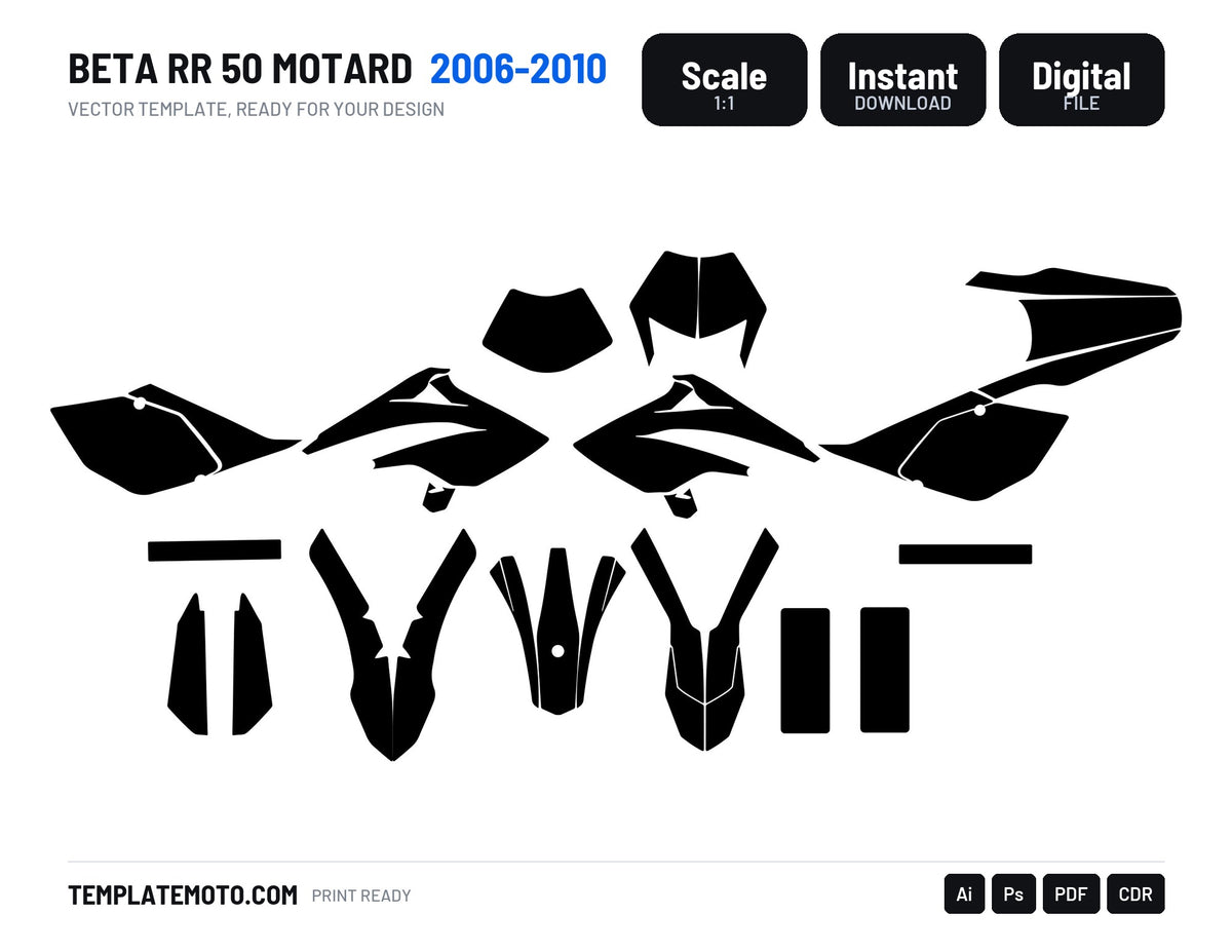 Beta RR 50 Motard 2006-2010 graphics template, scale 1:1 vector file