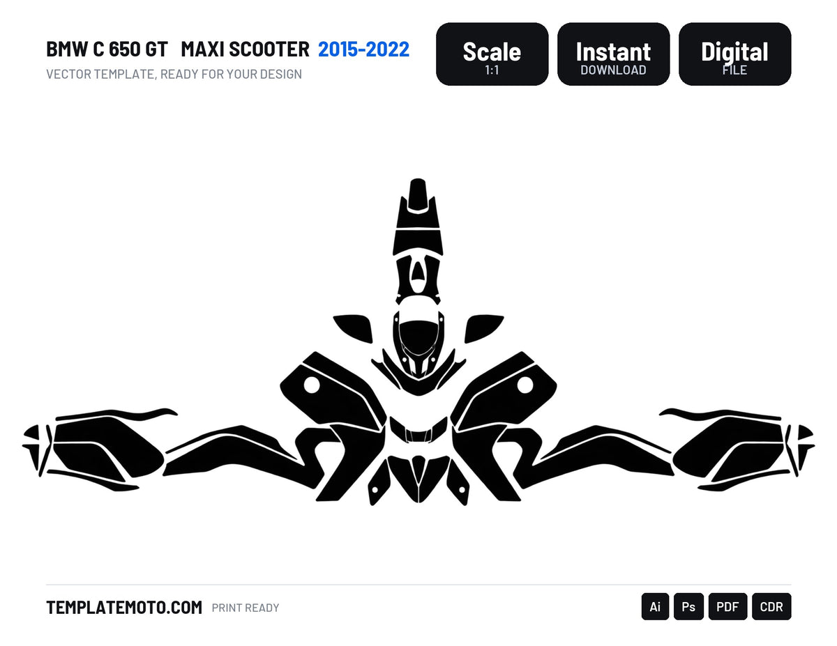 BMW C 650 GT 2015-2022 Maxi Scooter Graphics Template Vector, scale 1:1 vector file