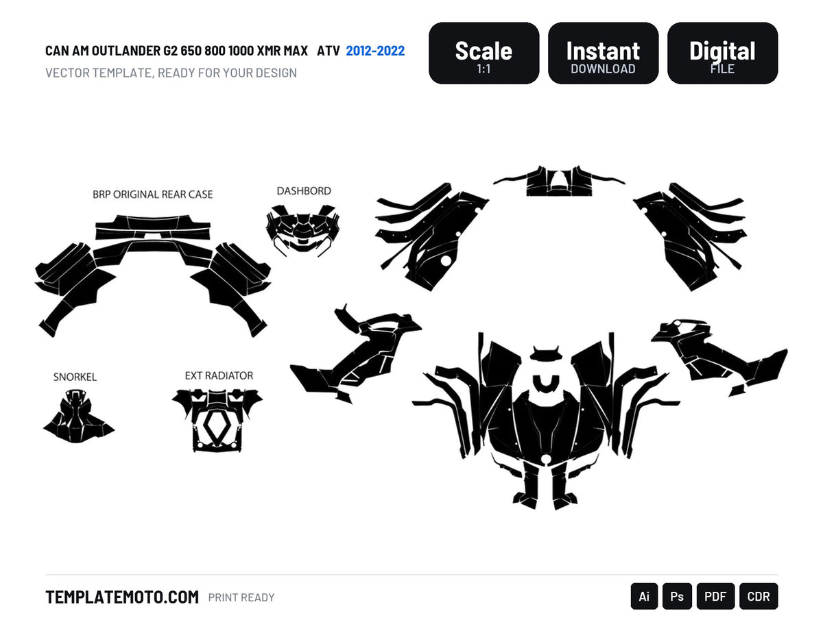 CAN AM OUTLANDER G2 650 800 1000 XMR MAX 2012-2022 ATV Graphics Template Vector