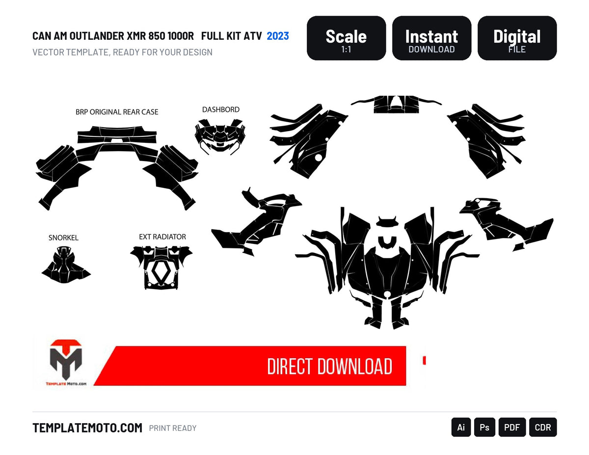 CAN AM OUTLANDER XMR 850 1000R 2023 full kit ATV Graphics Template Vector