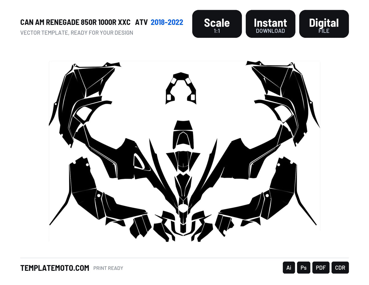 CAN AM RENEGADE 850R 1000R XXC 2018-2022 ATV Graphics Template Vector