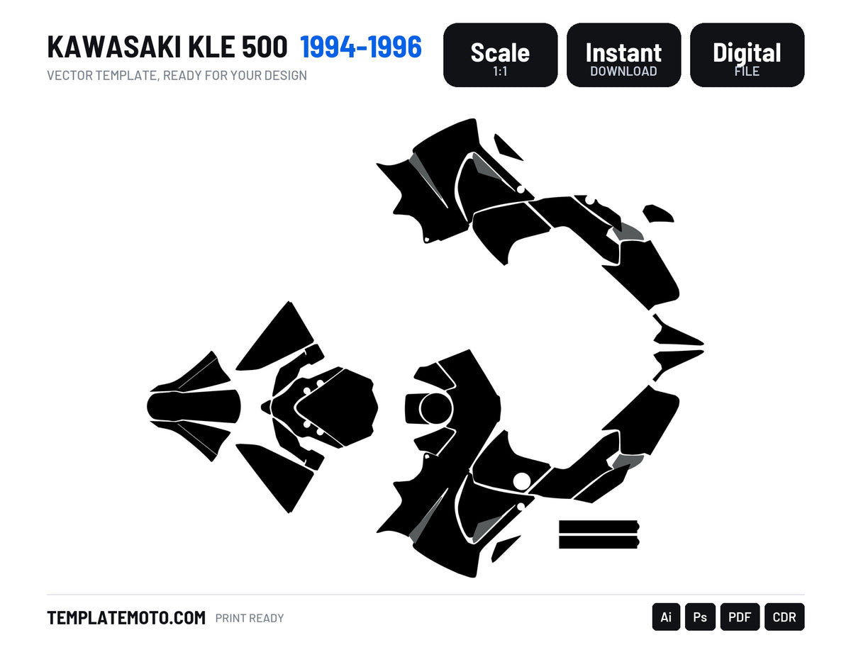 KAWASAKI KLE 500 1994-1996 Graphics Template Vector, scale 1:1 vector file