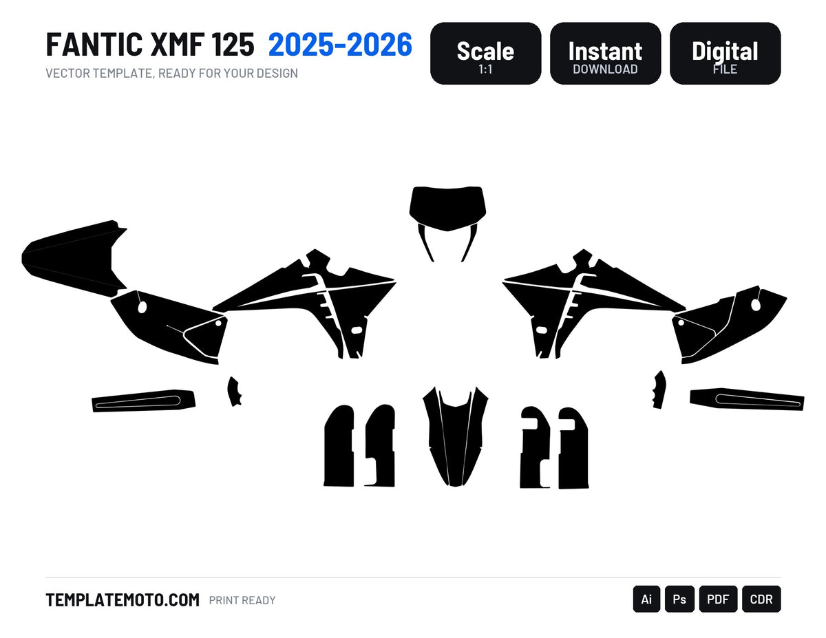 FANTIC XMF 125 2025-2026 Graphics Template Vector, scale 1:1 vector file