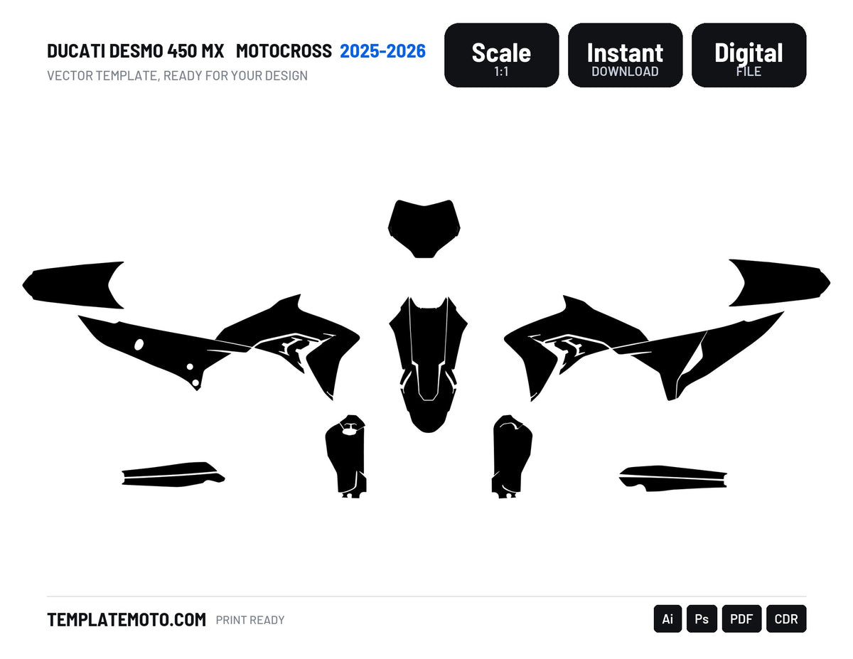 DUCATI DESMO 450 MX 2025-2026 Motocross Graphics Template Vector, scale 1:1 vector file