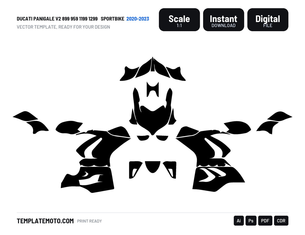 DUCATI PANIGALE V2 899 959 1199 1299 2020-2023 Sportbike Template Vector