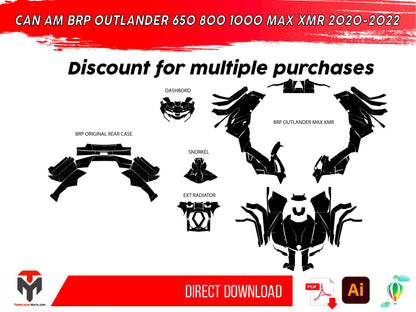 CAN AM BRP OUTLANDER 650 800 1000 MAX XMR 2020-2022 ATV Graphics Template Vector