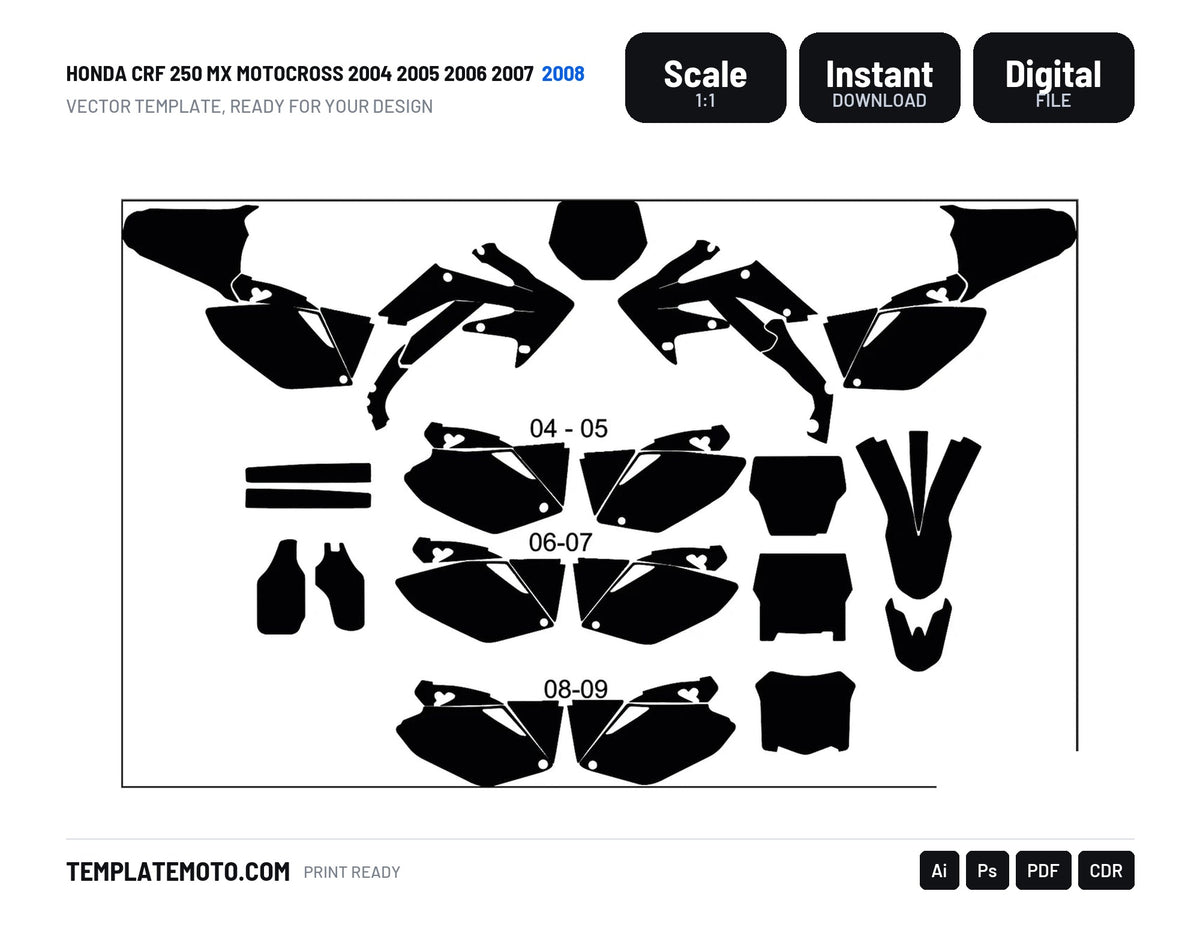 Honda CRF 250 MX Motocross 2004 2005 2006 2007 2008 Graphics Template