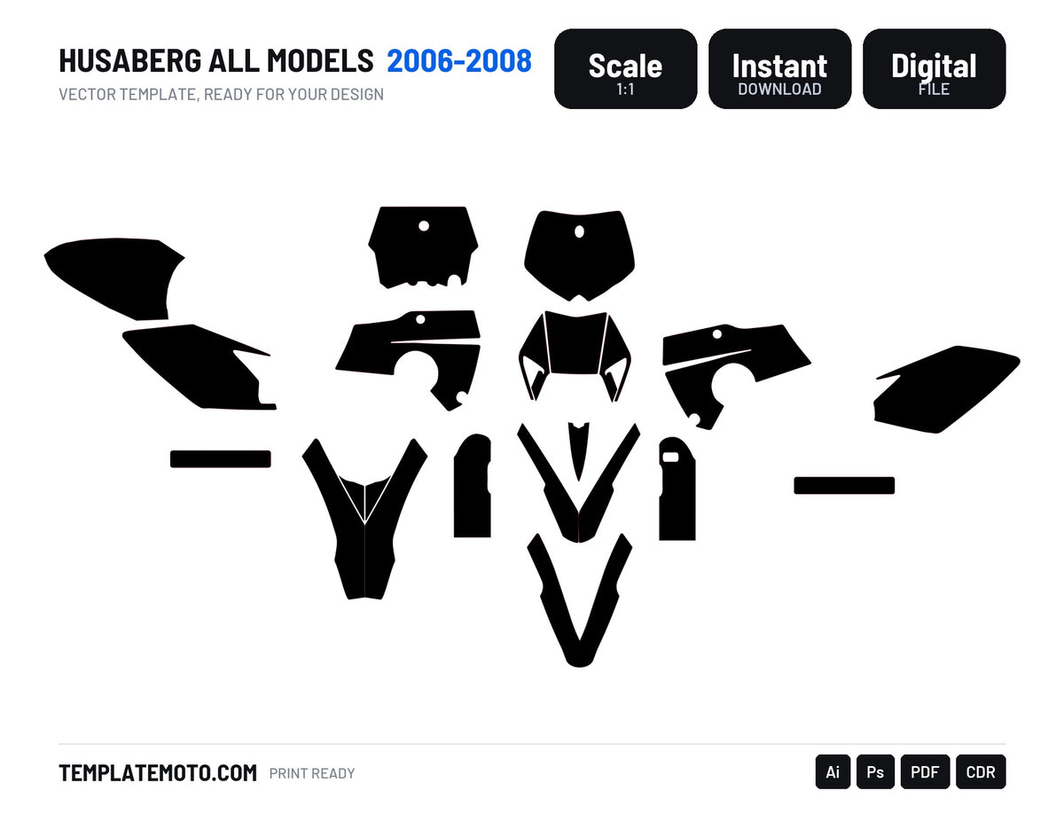 Husaberg all models 2006-2008 enduro graphics template, scale 1:1 vector file