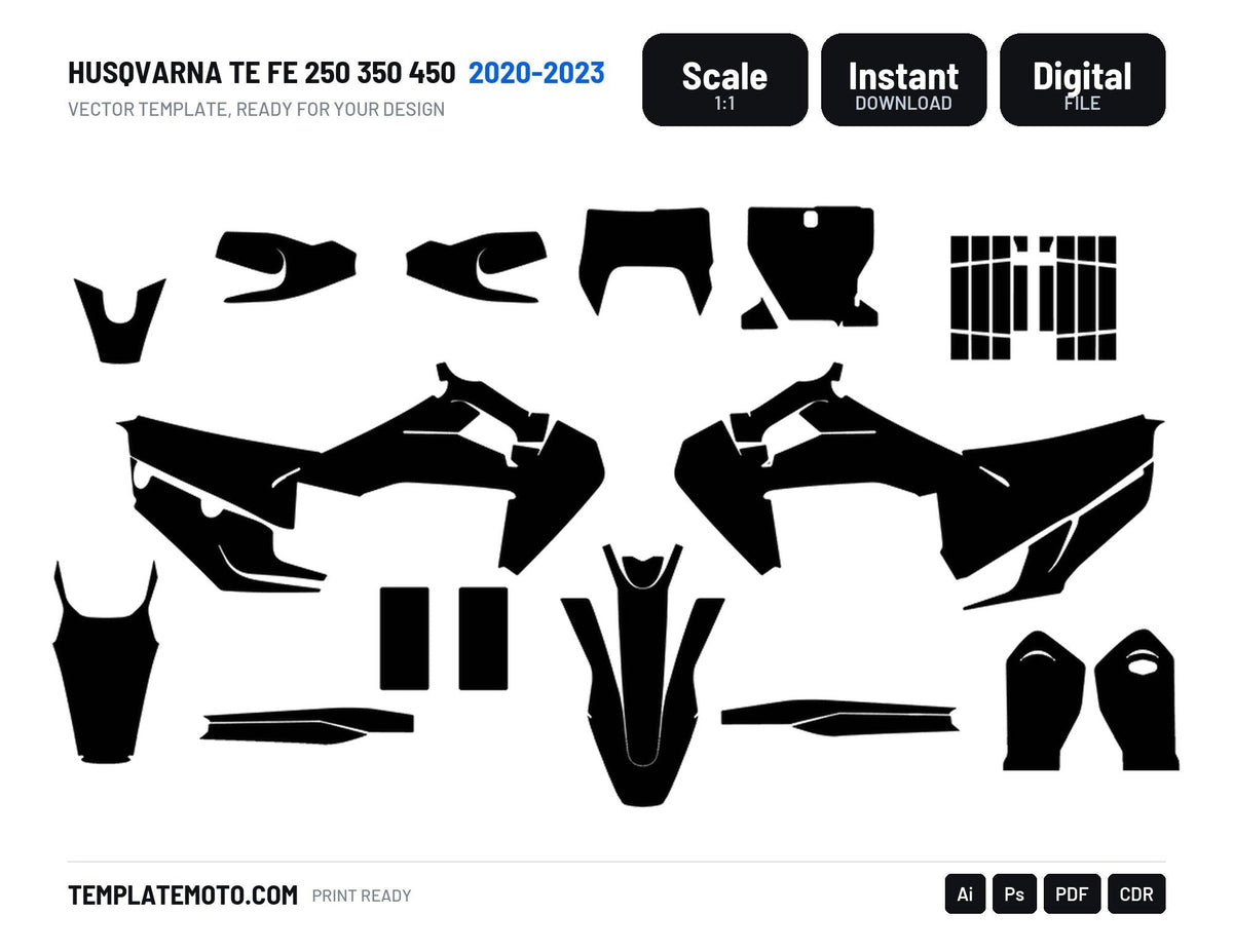 Husqvarna TE FE TX 2020-2023 enduro graphics template, scale 1:1 vector file