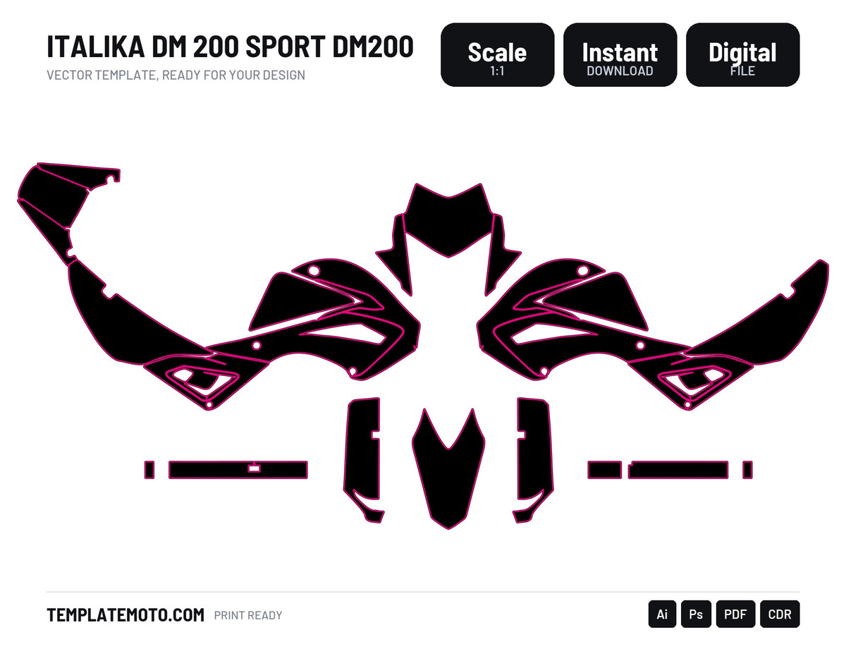 ITALIKA DM 200 SPORT DM200 Graphics Template Vector, scale 1:1 vector file