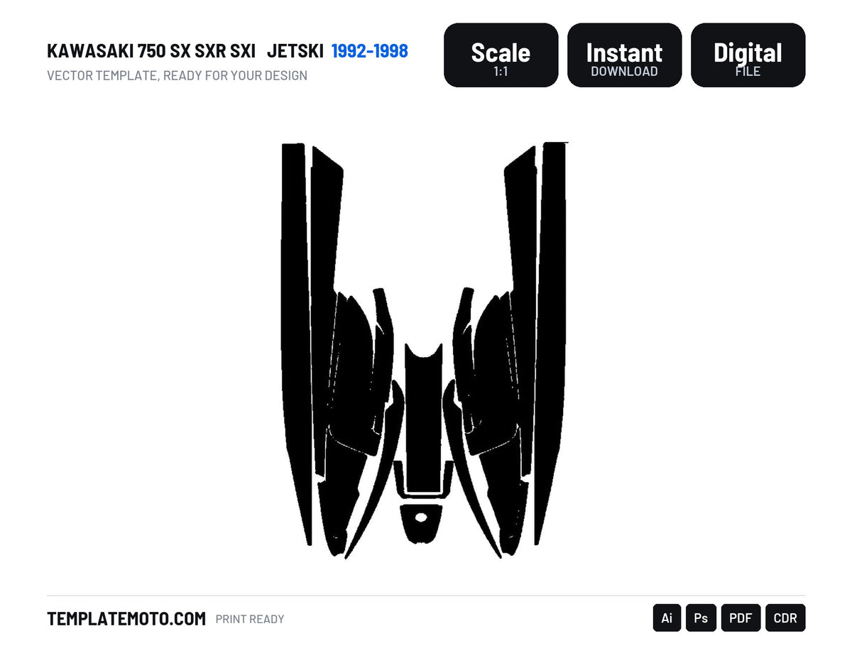 KAWASAKI 750 SX SXR SXi 1992-1998 Jetski Graphics Template Vector