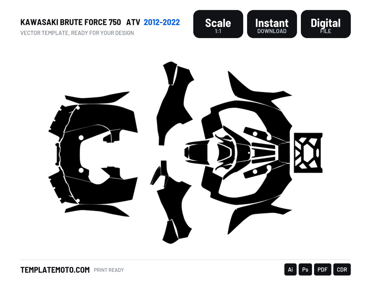 KAWASAKI BRUTE FORCE 750 2012-2022 ATV Graphics Template Vector