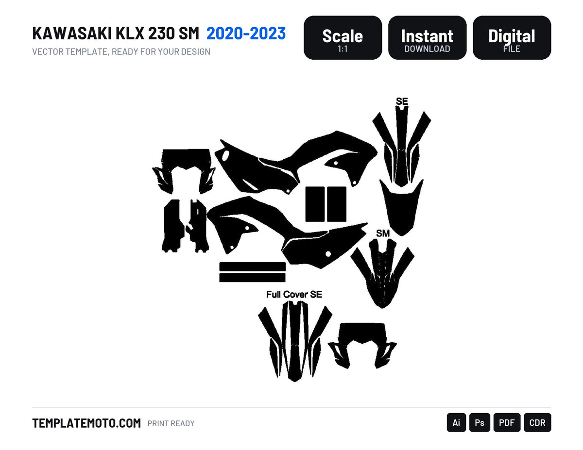 KAWASAKI KLX 230 SM 2020-2023 Graphics Template Vector