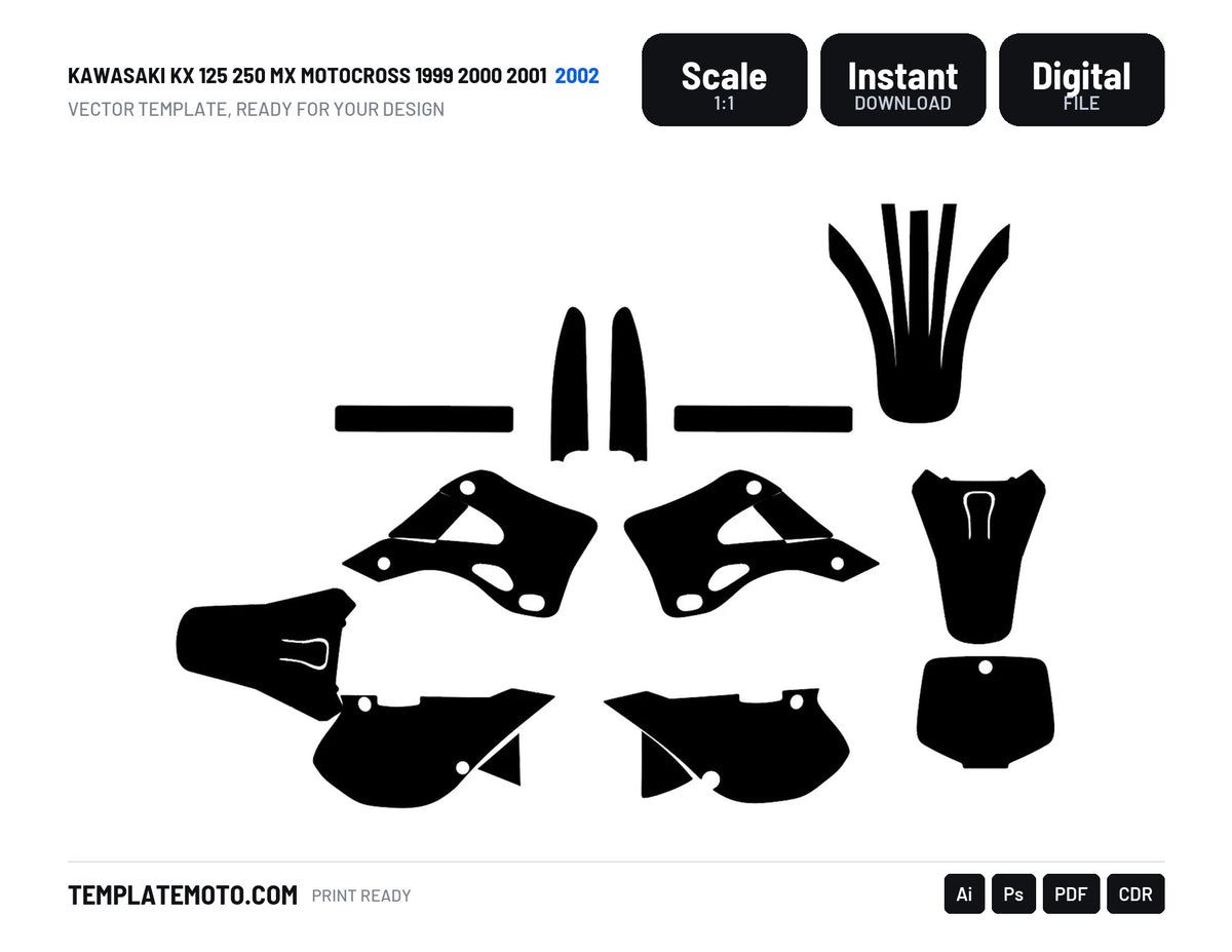 Kawasaki KX 125 250 MX Motocross 1999 2000 2001 2002 Graphics Template