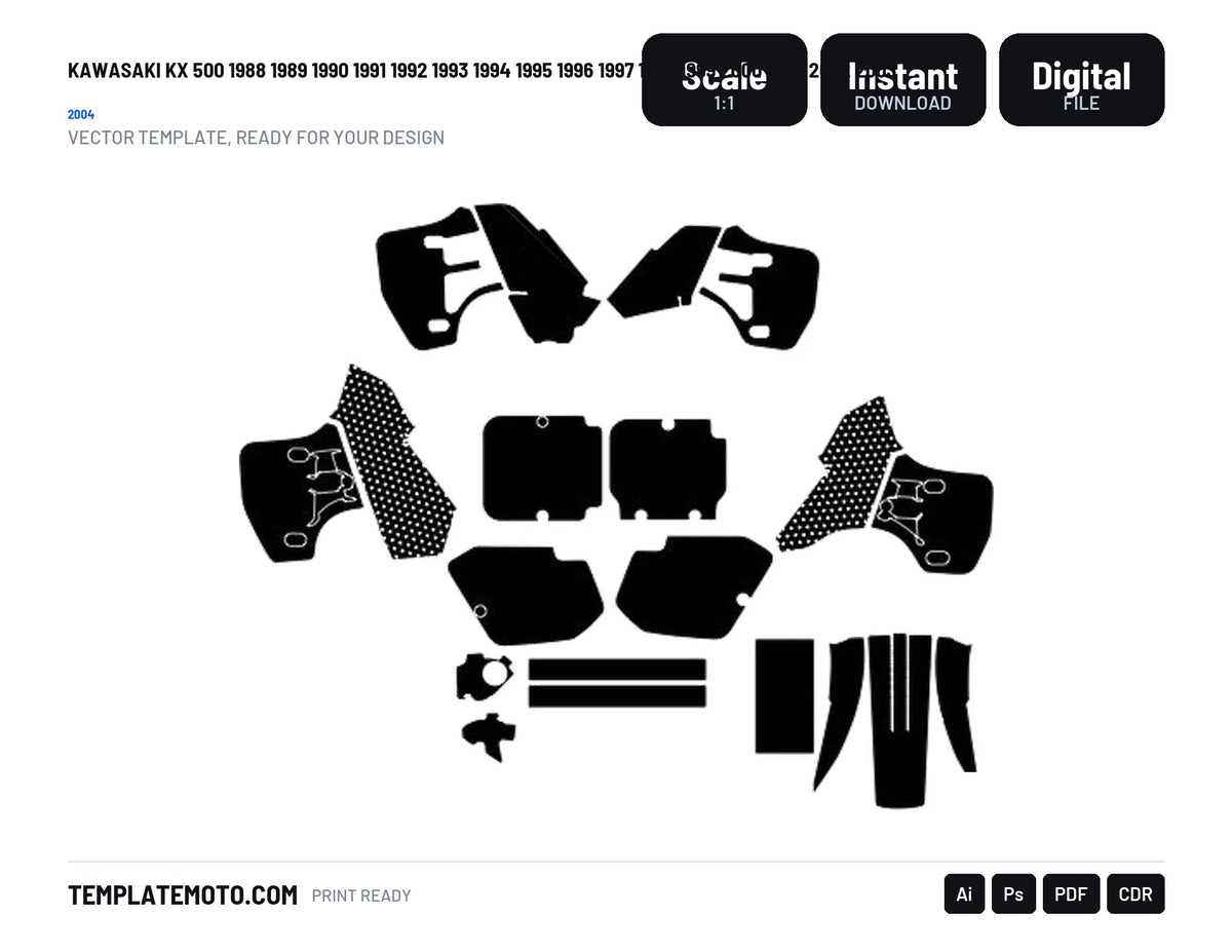 Kawasaki KX 500 1988 1989 1990 1991 1992 1993 1994 1995 1996 1997 1998 1999 2000 2001 2002 2003 2004 Graphics Template