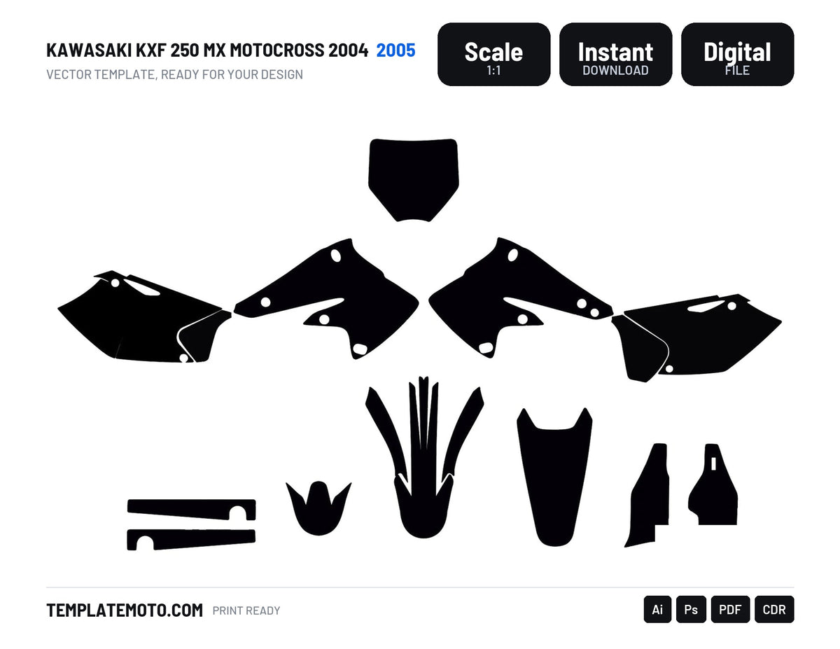Kawasaki KXF 250 MX Motocross 2004 2005 Graphics Template