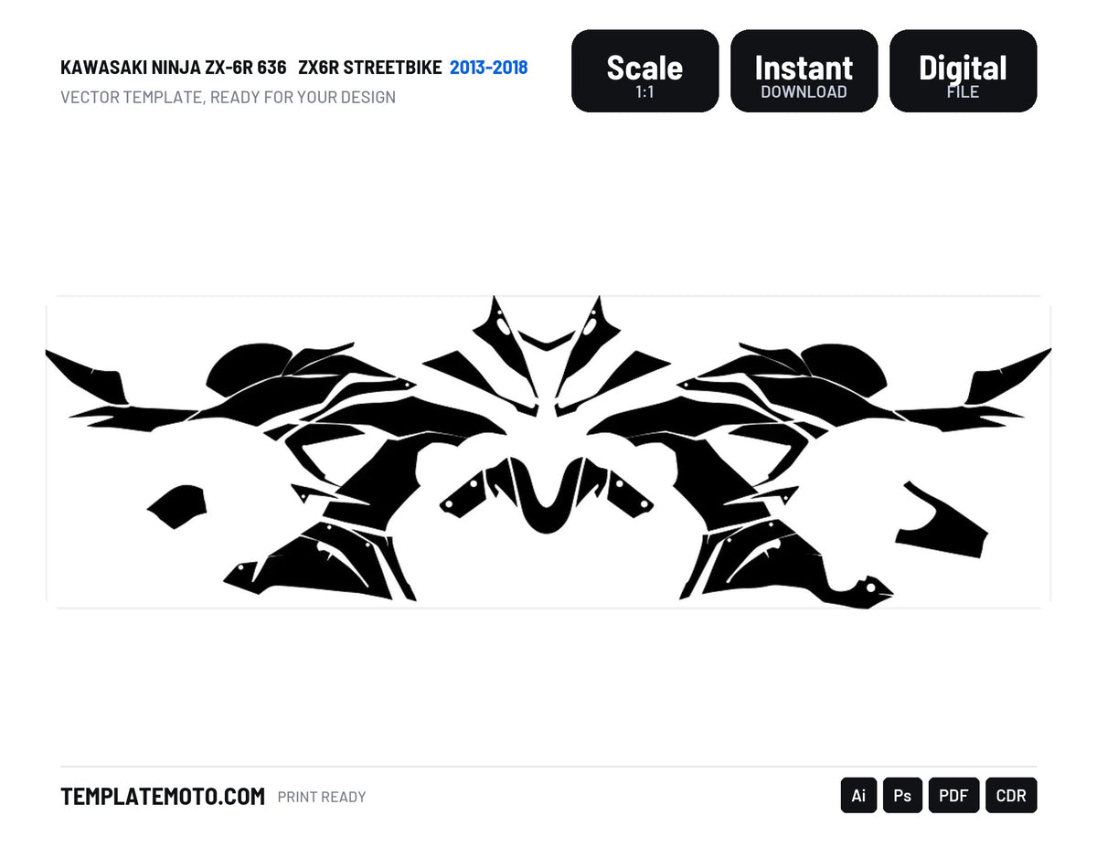 KAWASAKI NINJA ZX-6R 636 2013-2018 ZX6R Streetbike Graphics Template Vector