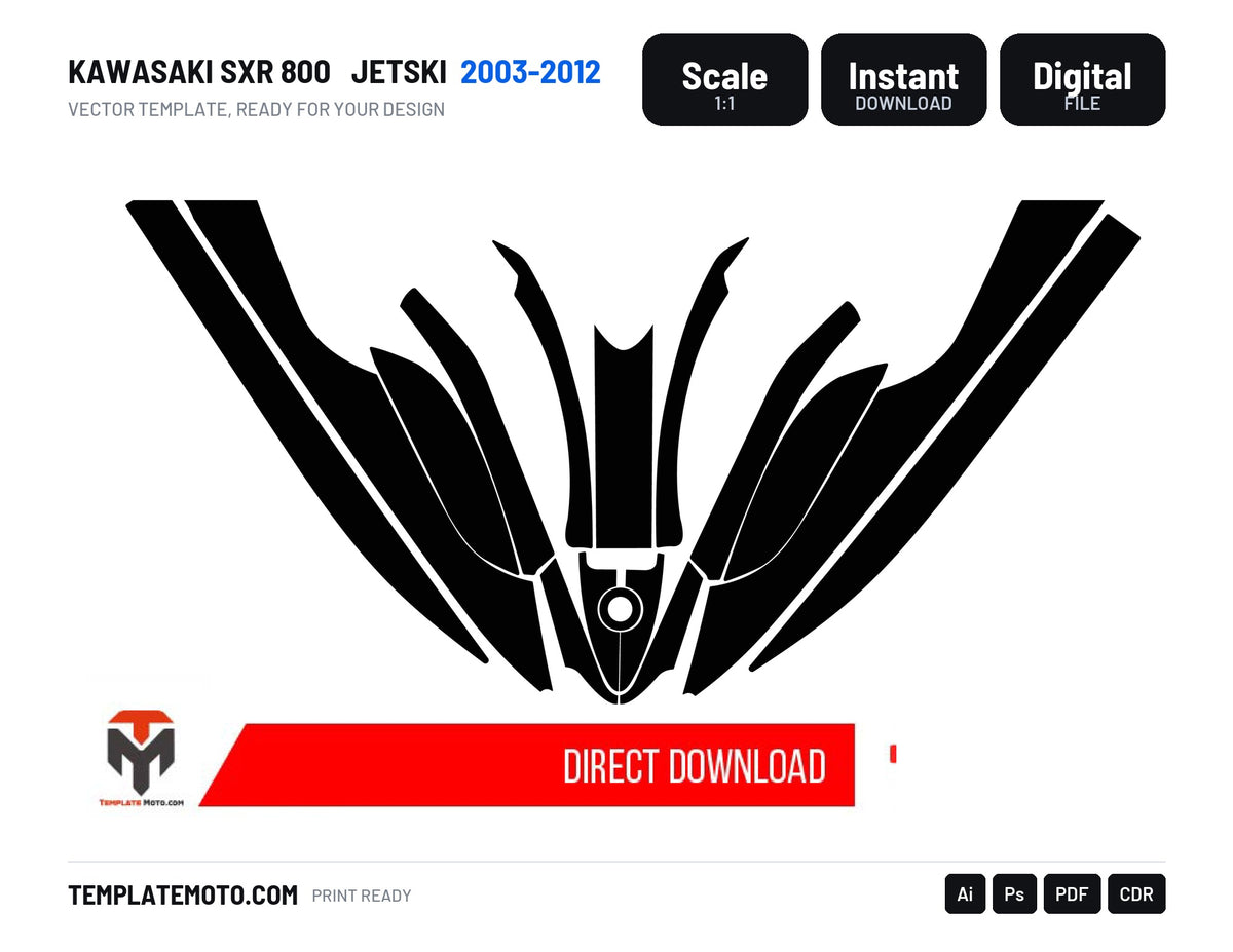 KAWASAKI SXR 800 2003-2012 Jetski Graphics Template Vector