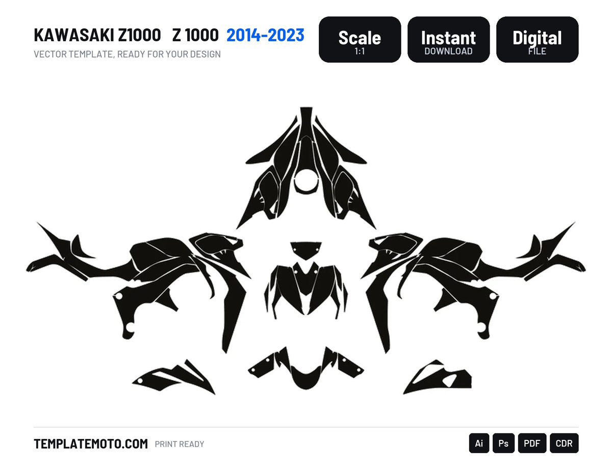 KAWASAKI Z1000 2014-2023 Z 1000 template vector graphics