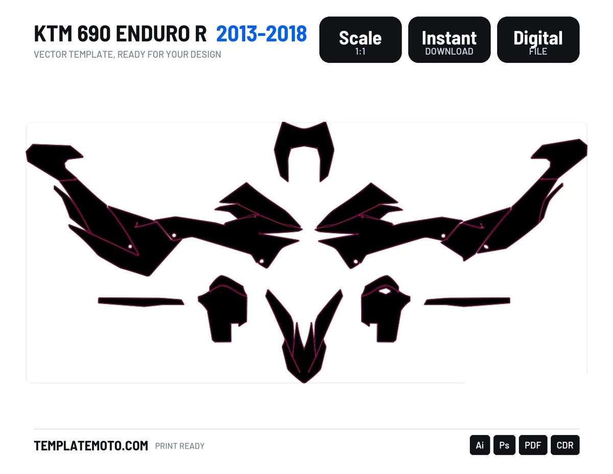 KTM 690 ENDURO R 2013-2018 Graphics Template Vector