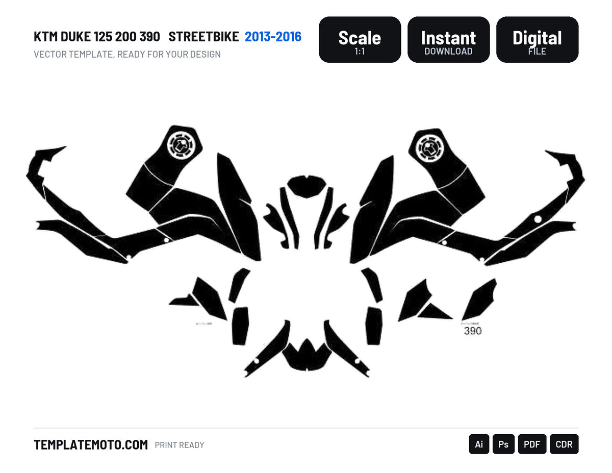 KTM DUKE 125 200 390 2013-2016 Streetbike Graphics Template Vector