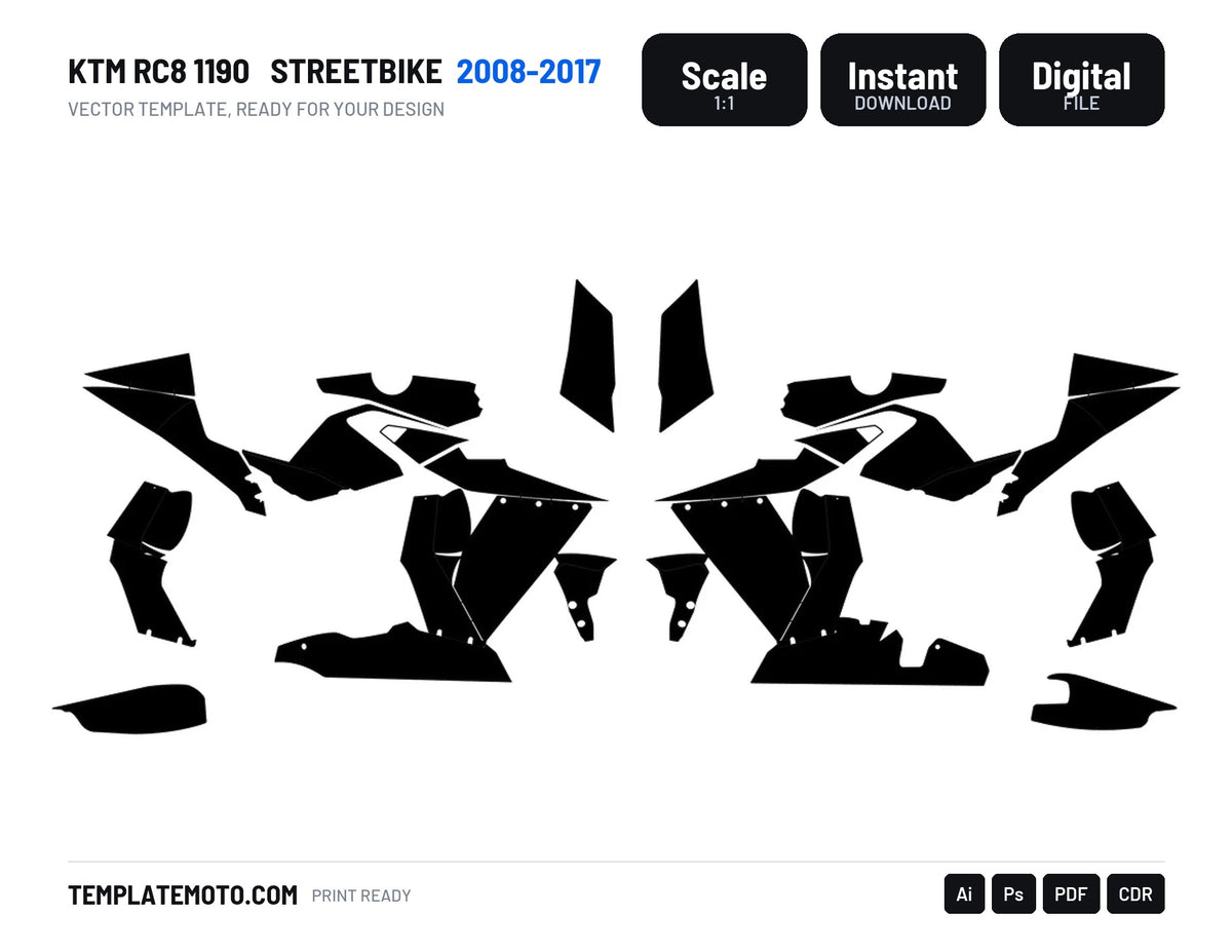 KTM RC8 1190 2008-2017 Streetbike Graphics Template Vector
