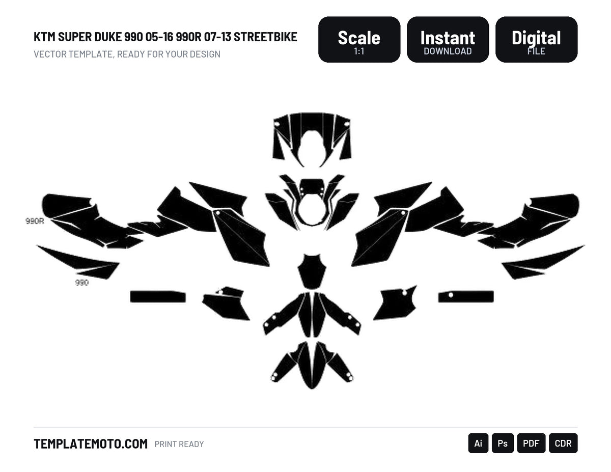 KTM SUPER DUKE 990 05-16 990R 07-13 Streetbike Graphics Template Vector