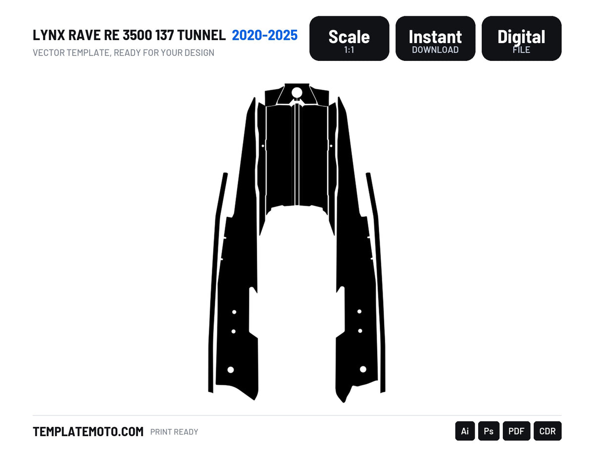 LYNX RAVE RE 3500 137 TUNNEL 2020-2025 Snowmobile Graphics Template Vector, scale 1:1 vector file