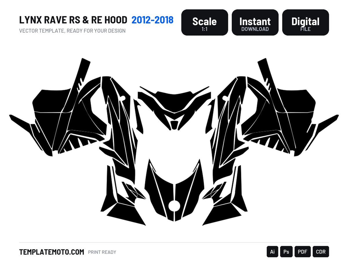 LYNX RAVE RS & RE HOOD 2012-2018 Snowmobile Graphics Template Vector
