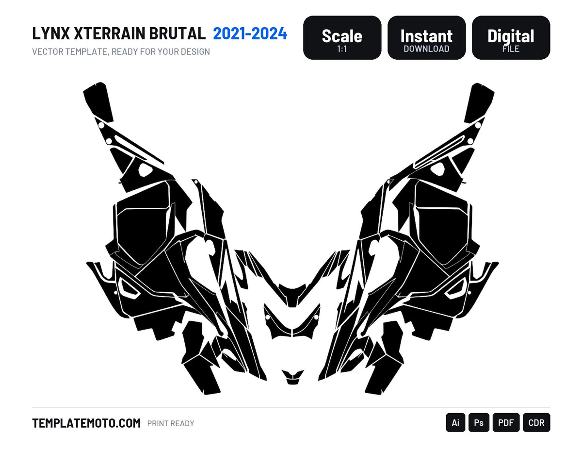 LYNX XTERRAIN BRUTAL 2021-2024 Snowmobile Graphics Template Vector, scale 1:1 vector file