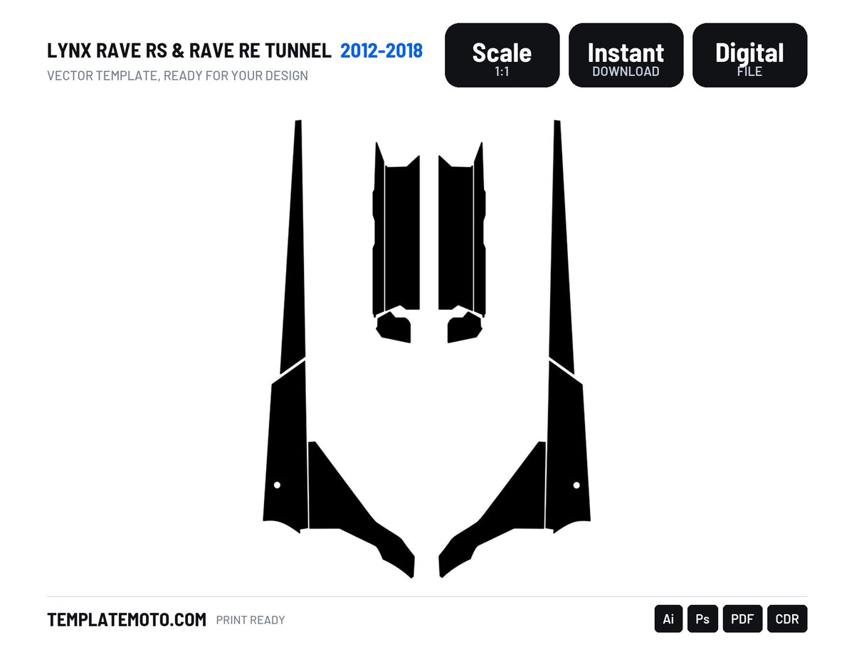 LYNX RAVE RS & RAVE RE TUNNEL 2012-2018 Snowmobile Graphics Template Vector, scale 1:1 vector file