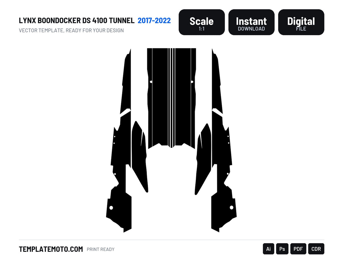 LYNX BOONDOCKER DS 4100 TUNNEL 2017-2022 Snowmobile Graphics Template Vector, scale 1:1 vector file